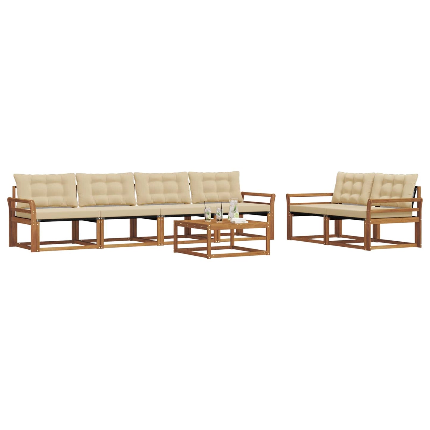 Buiten bankenset met kussen 7 pcs Natuurlijk en Beige is nu te koop bij PeponiXL, paradijselijk wonen!