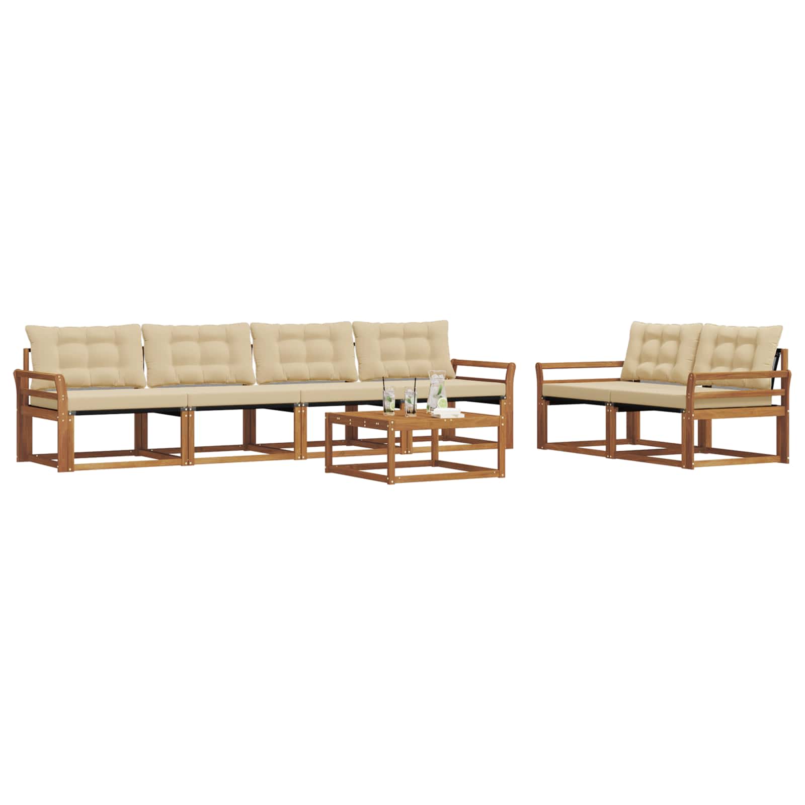 Buiten bankenset met kussen 7 pcs Natuurlijk en Beige is nu te koop bij PeponiXL, paradijselijk wonen!