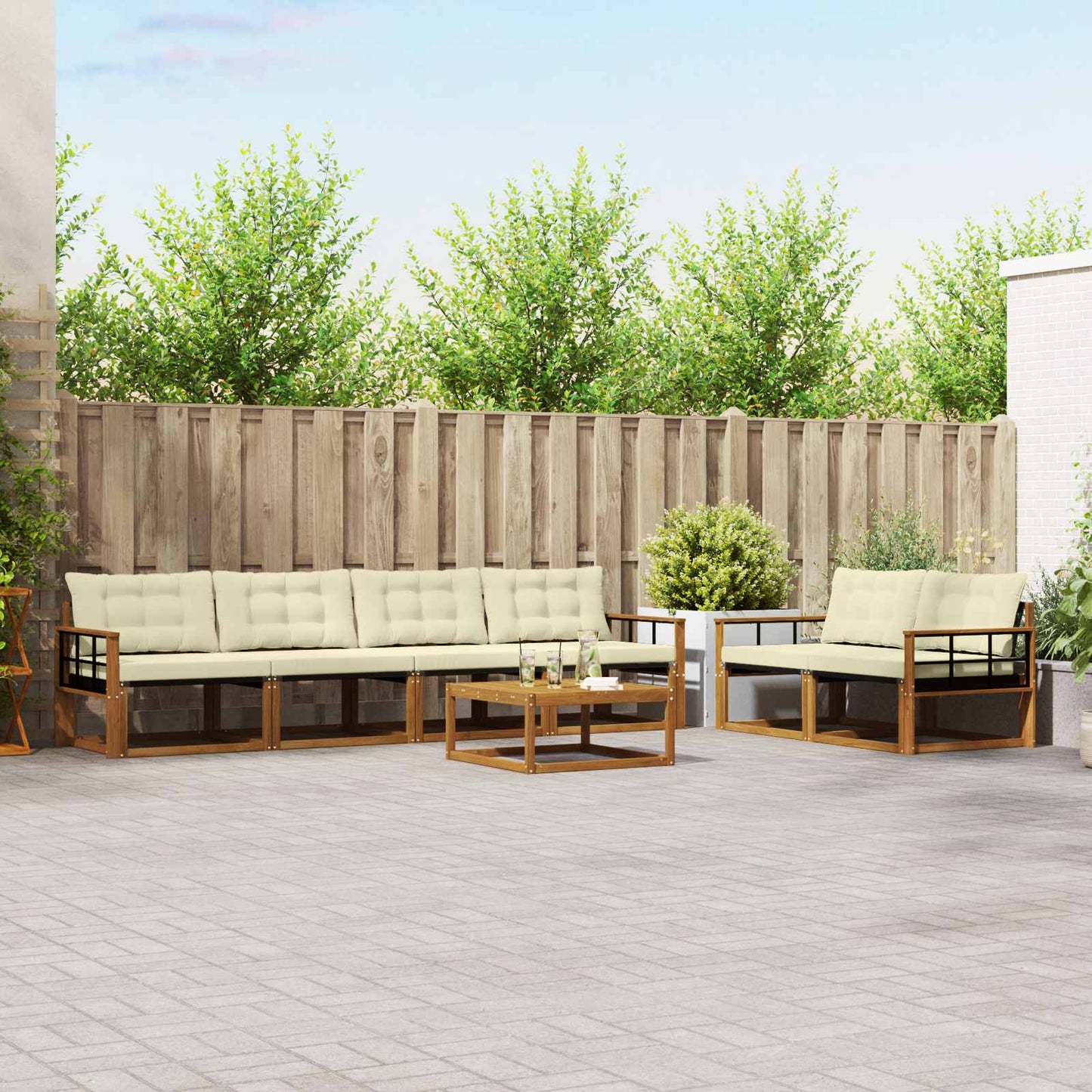 Buiten bankenset met kussen 7 pcs Natuurlijk en Crème is nu te koop bij PeponiXL, paradijselijk wonen!