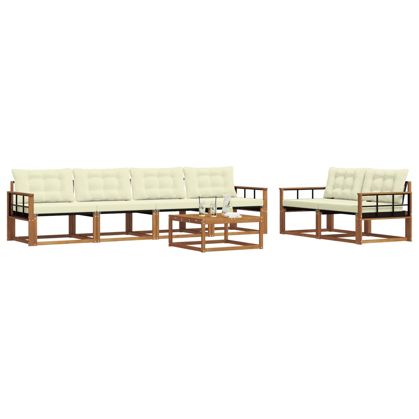 Buiten bankenset met kussen 7 pcs Natuurlijk en Crème is nu te koop bij PeponiXL, paradijselijk wonen!