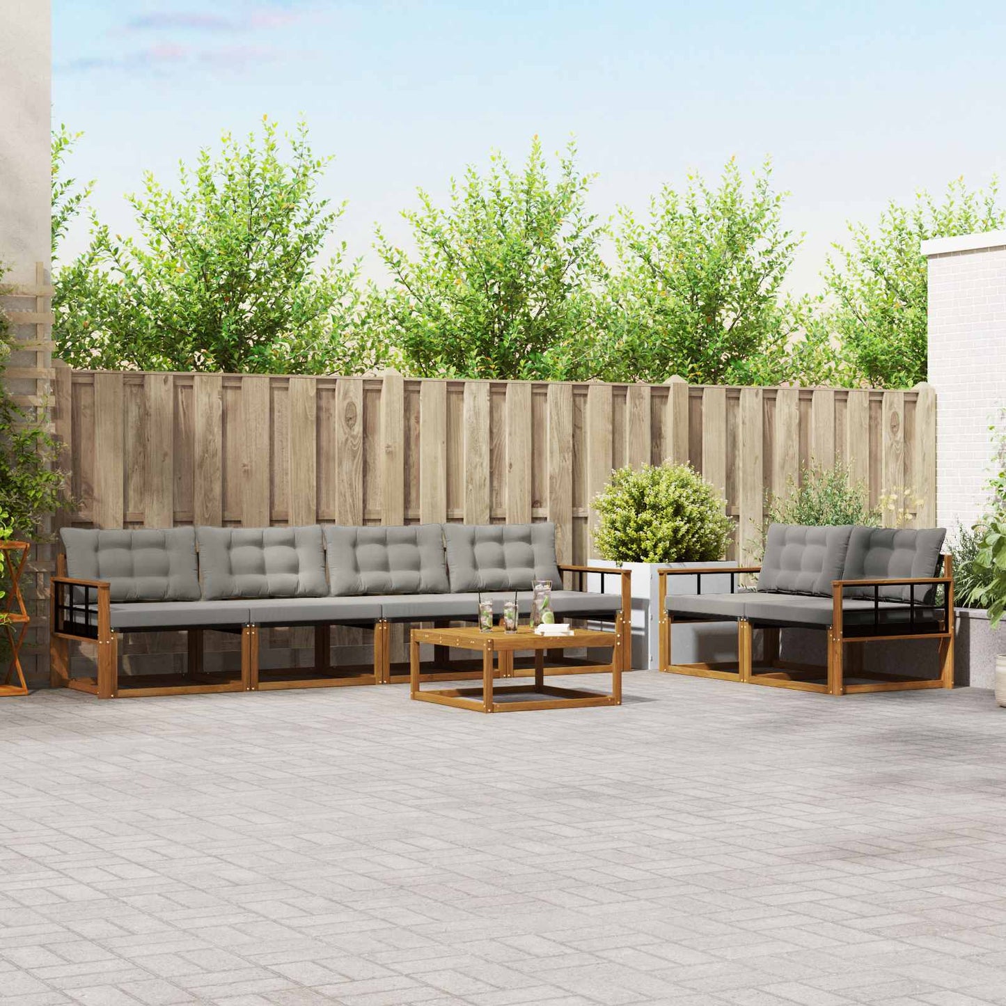 Buiten bankenset met kussen 7 pcs Natuurlijk en Lichtgrijs is nu te koop bij PeponiXL, paradijselijk wonen!