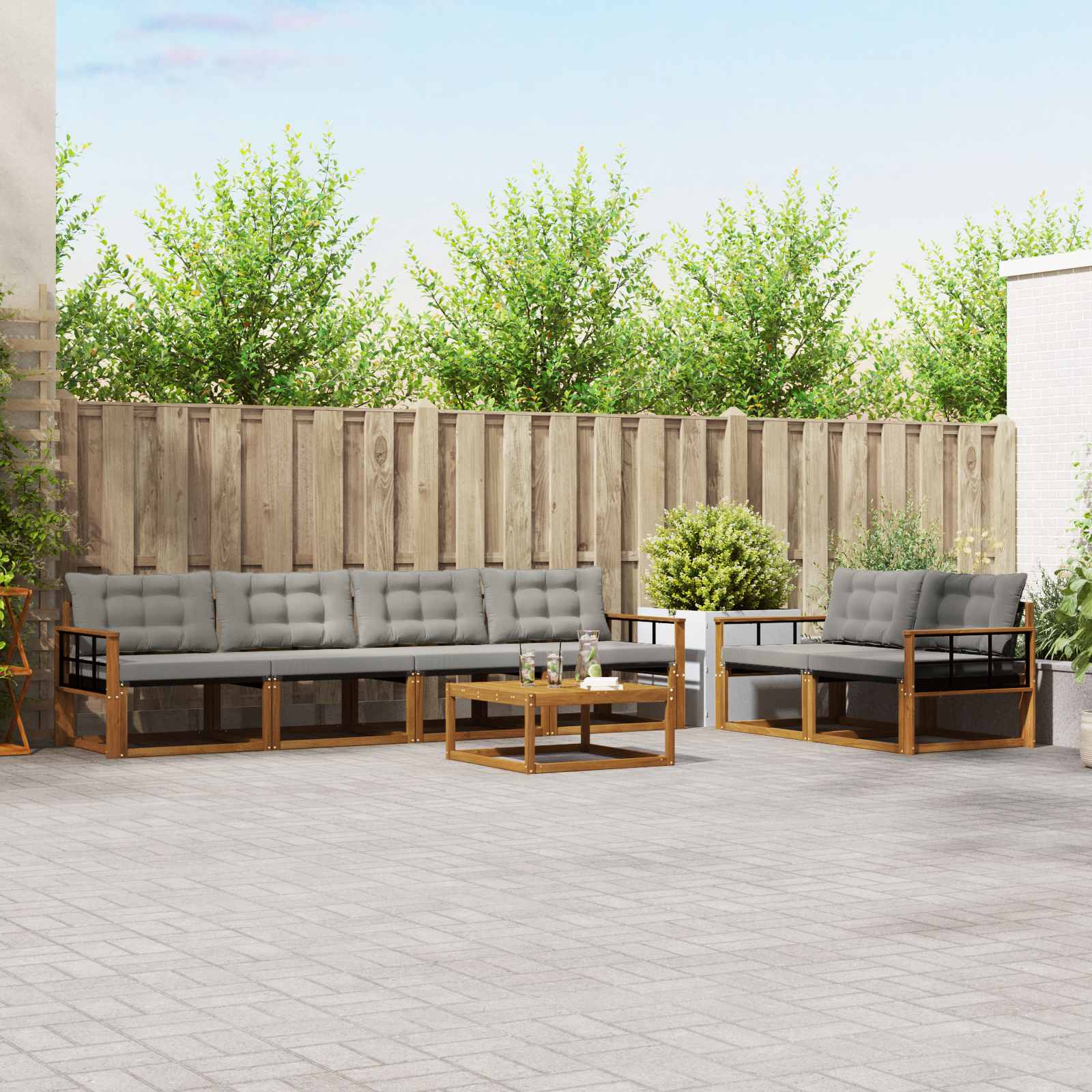 Buiten bankenset met kussen 7 pcs Natuurlijk en Lichtgrijs is nu te koop bij PeponiXL, paradijselijk wonen!
