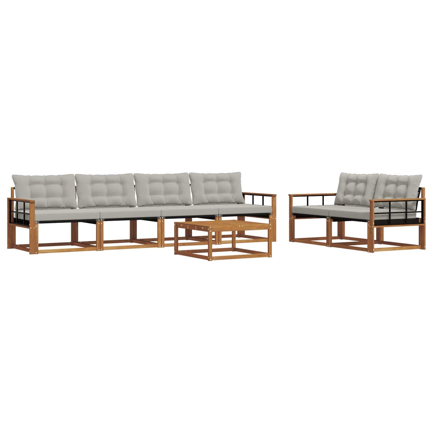 Buiten bankenset met kussen 7 pcs Natuurlijk en Lichtgrijs is nu te koop bij PeponiXL, paradijselijk wonen!