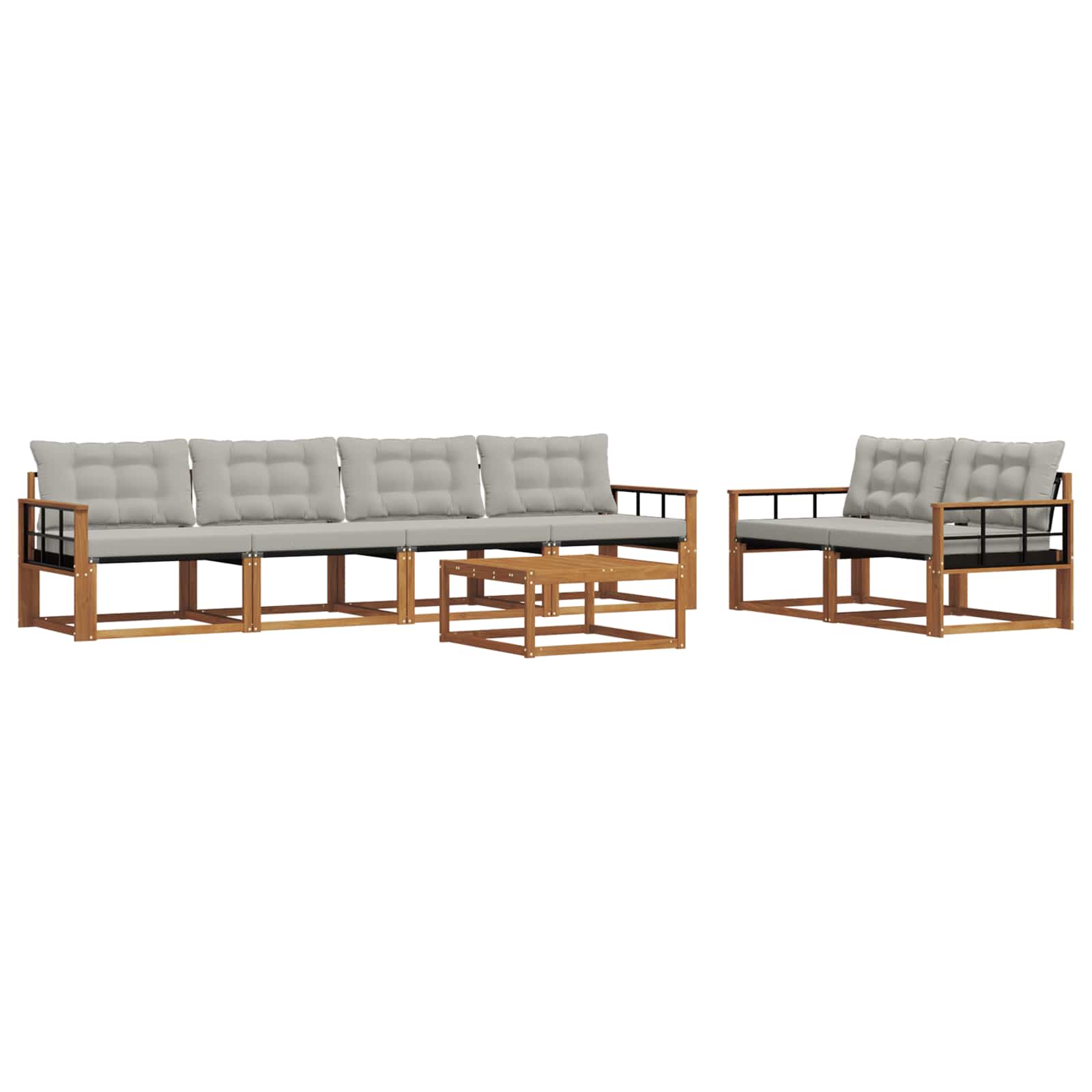 Buiten bankenset met kussen 7 pcs Natuurlijk en Lichtgrijs is nu te koop bij PeponiXL, paradijselijk wonen!
