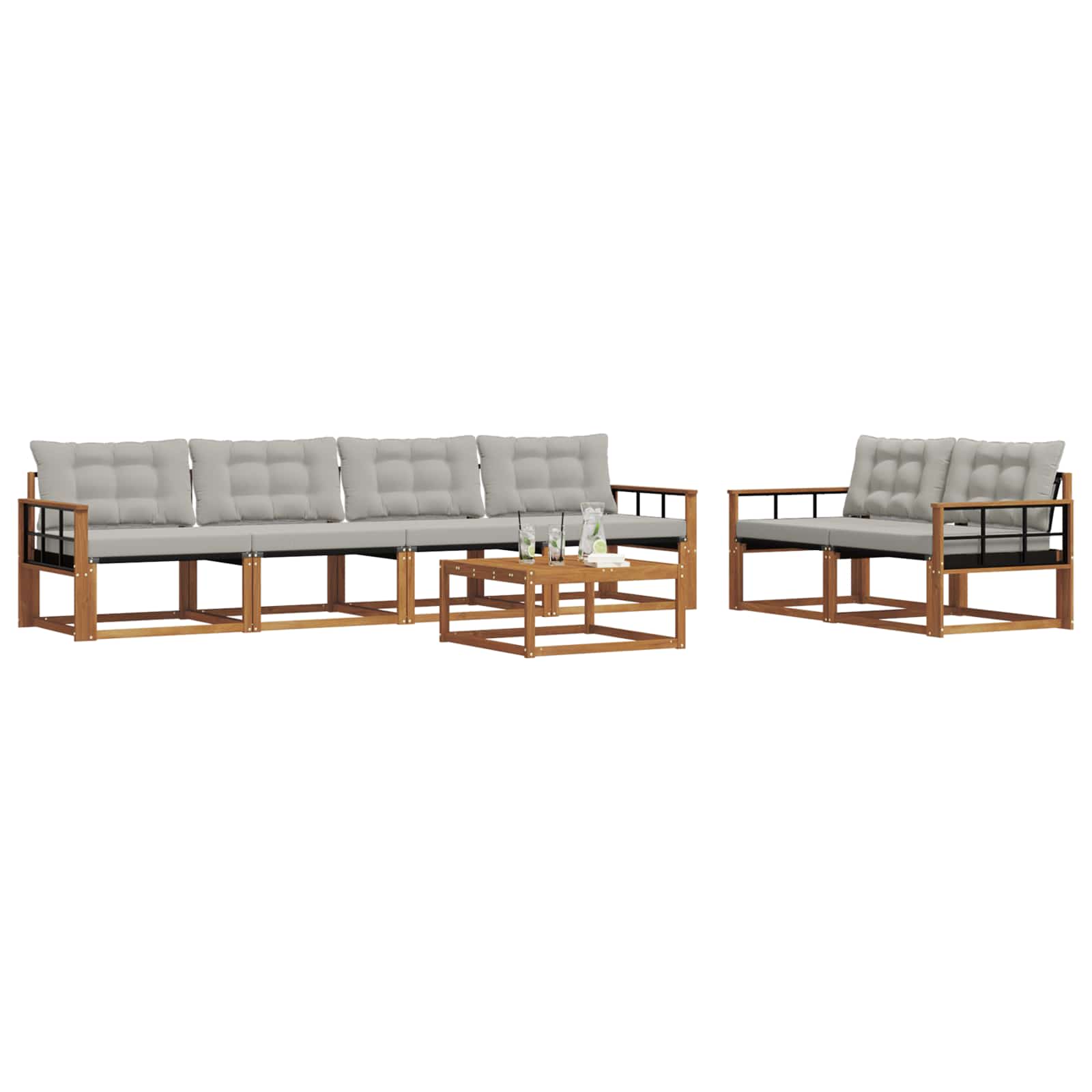 Buiten bankenset met kussen 7 pcs Natuurlijk en Lichtgrijs is nu te koop bij PeponiXL, paradijselijk wonen!