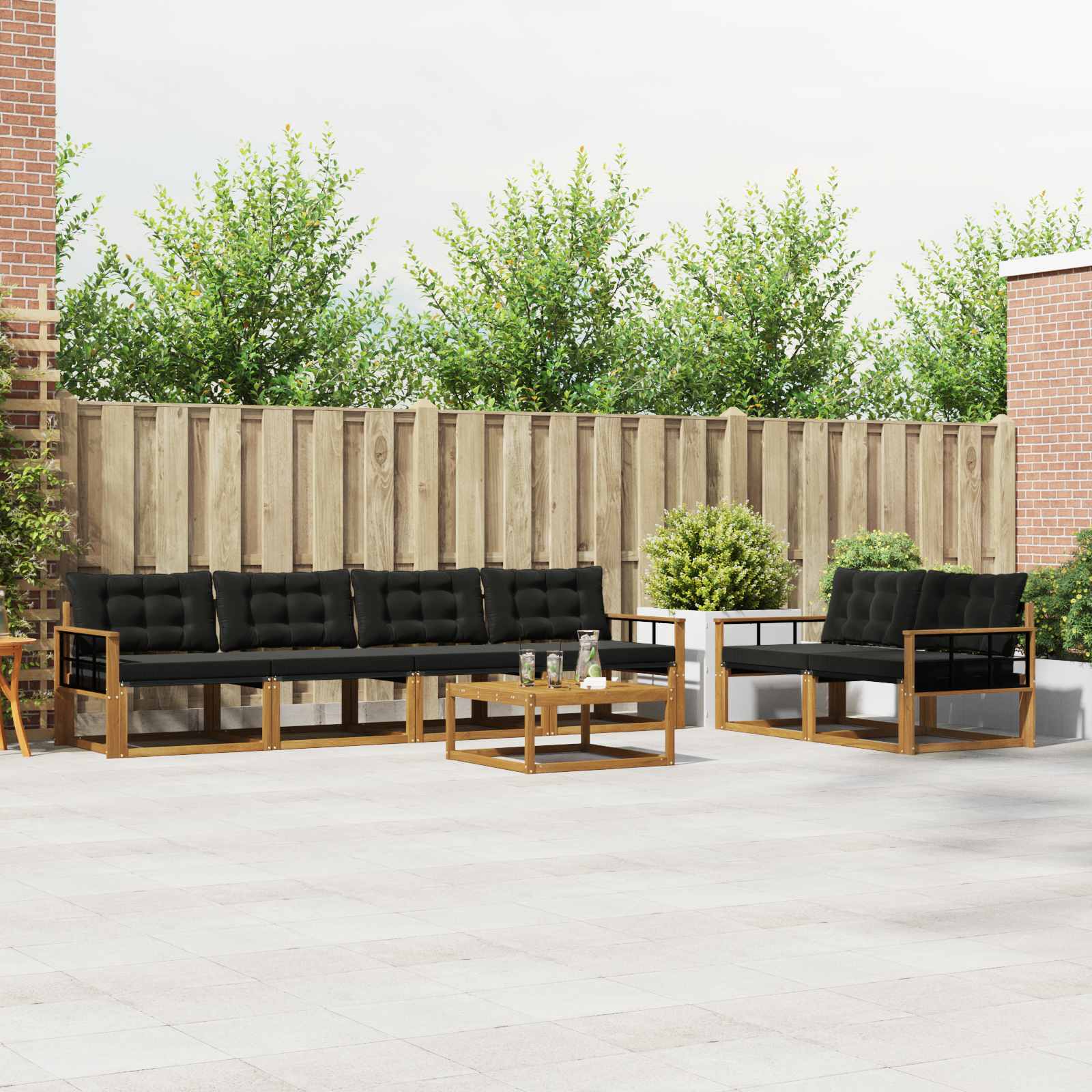Buiten bankenset met kussen 7 pcs Natuurlijk en Zwart is nu te koop bij PeponiXL, paradijselijk wonen!