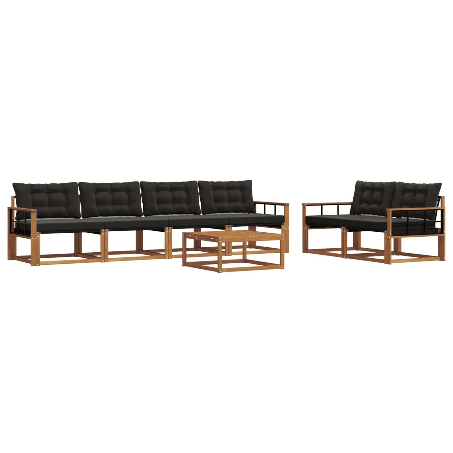 Buiten bankenset met kussen 7 pcs Natuurlijk en Zwart is nu te koop bij PeponiXL, paradijselijk wonen!