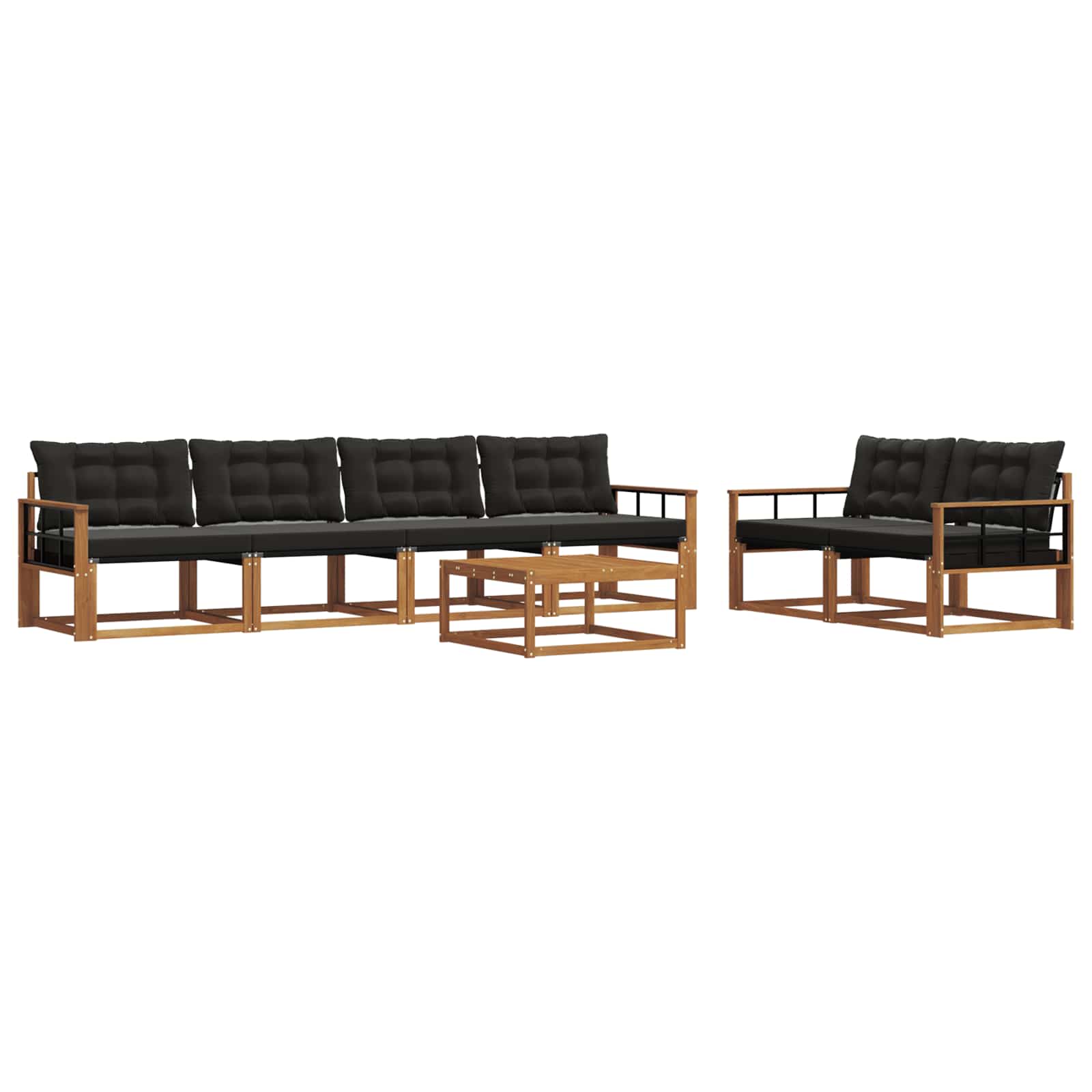 Buiten bankenset met kussen 7 pcs Natuurlijk en Zwart is nu te koop bij PeponiXL, paradijselijk wonen!