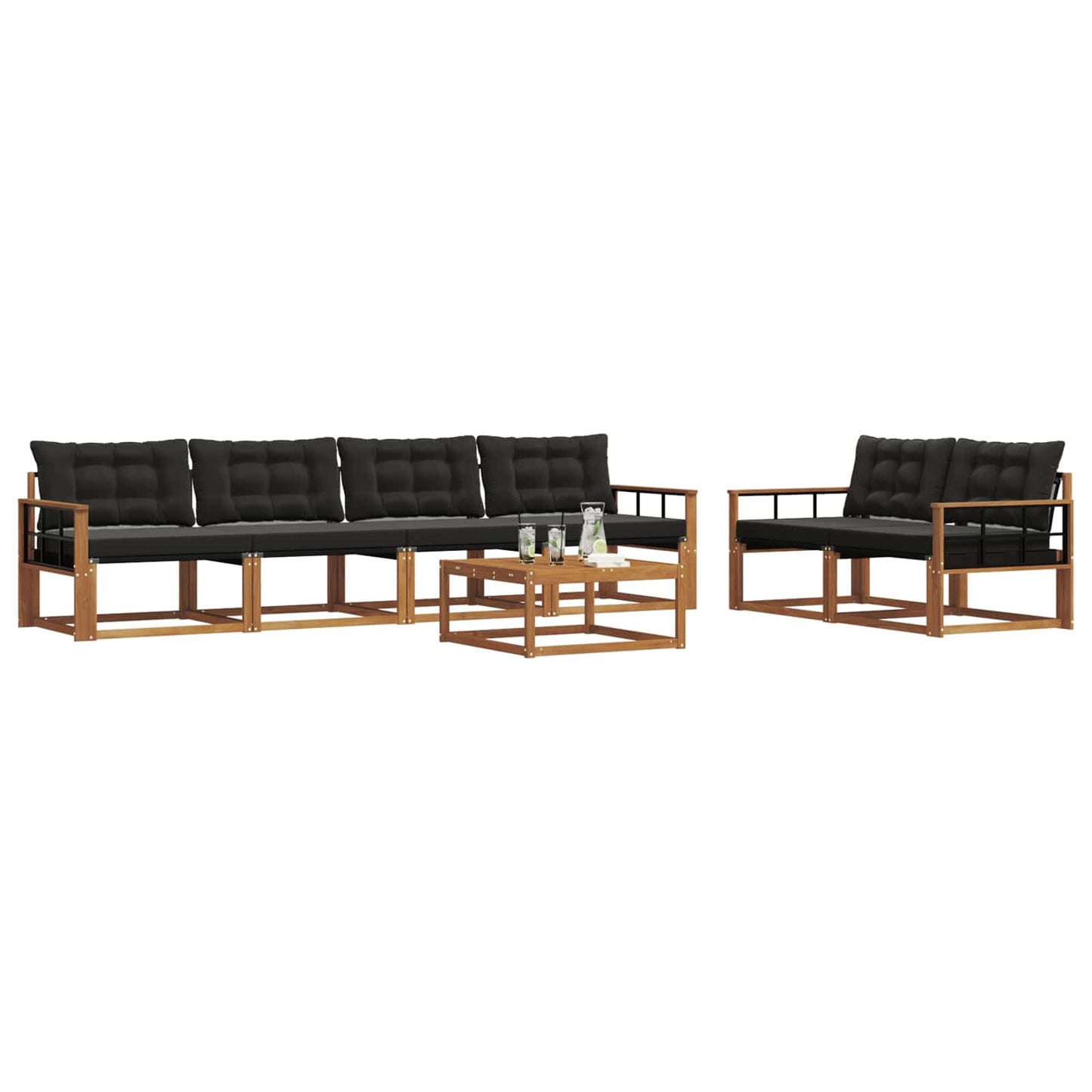 Buiten bankenset met kussen 7 pcs Natuurlijk en Zwart is nu te koop bij PeponiXL, paradijselijk wonen!