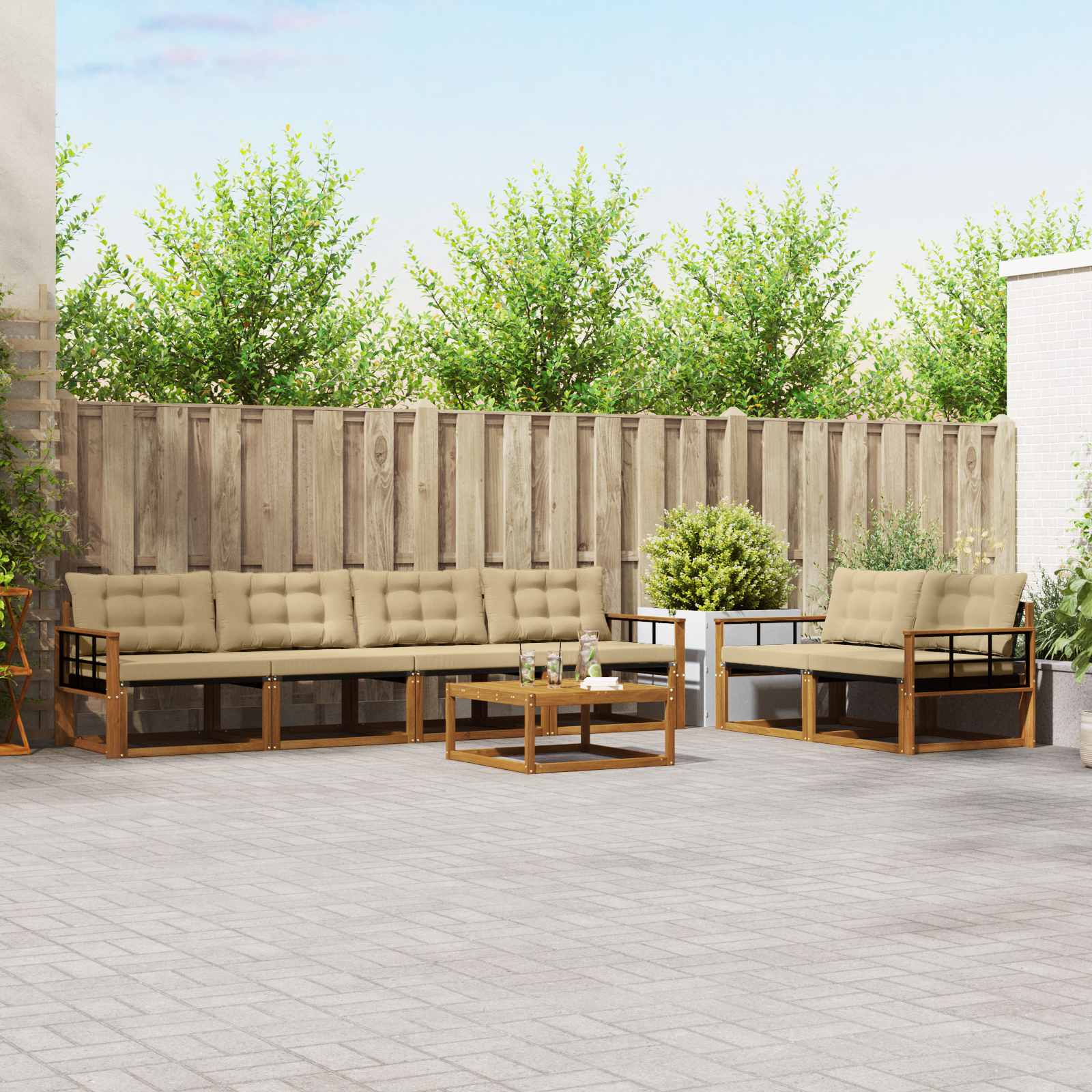 Buiten bankenset met kussen 7 pcs Natuurlijk en Beige is nu te koop bij PeponiXL, paradijselijk wonen!