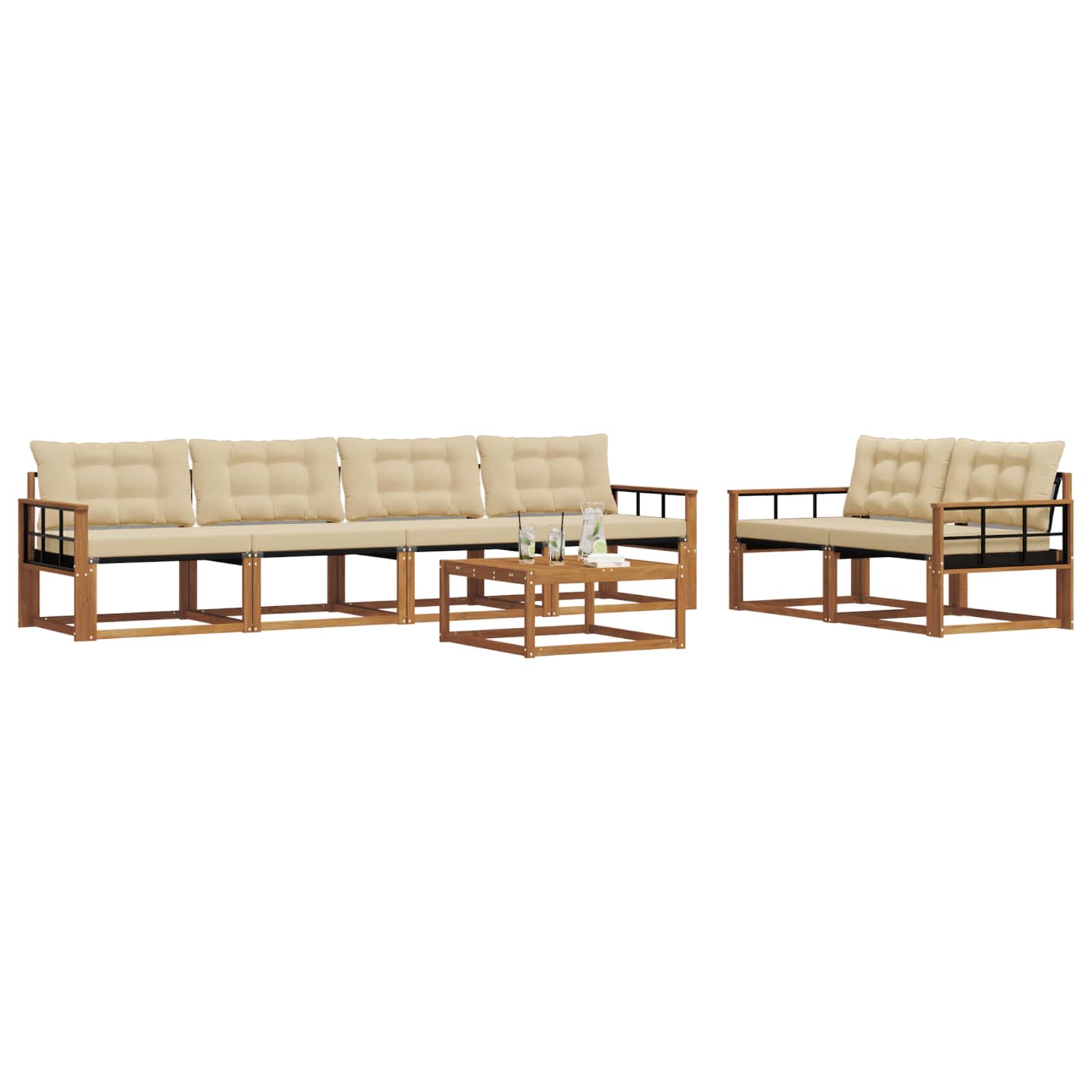 Buiten bankenset met kussen 7 pcs Natuurlijk en Beige is nu te koop bij PeponiXL, paradijselijk wonen!