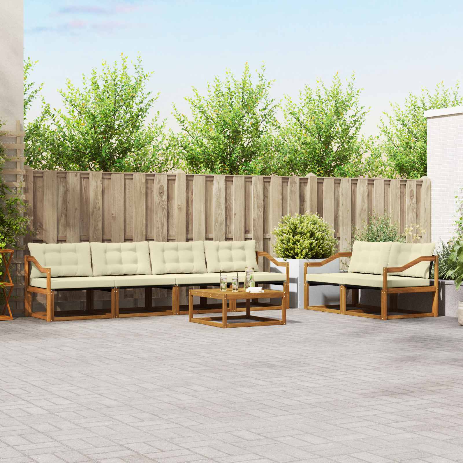 Buiten bankenset met kussen 7 pcs Natuurlijk en Crème is nu te koop bij PeponiXL, paradijselijk wonen!
