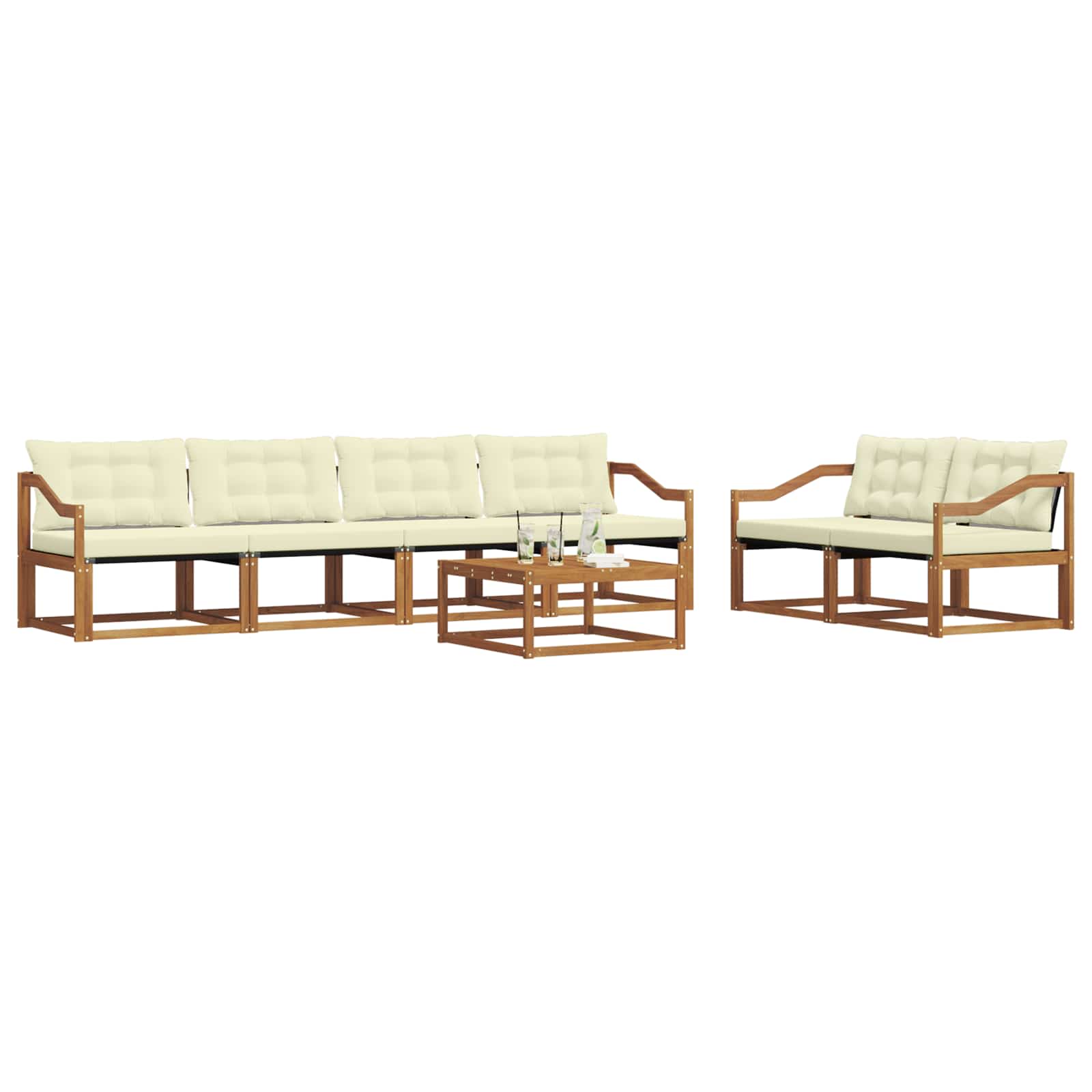Buiten bankenset met kussen 7 pcs Natuurlijk en Crème is nu te koop bij PeponiXL, paradijselijk wonen!