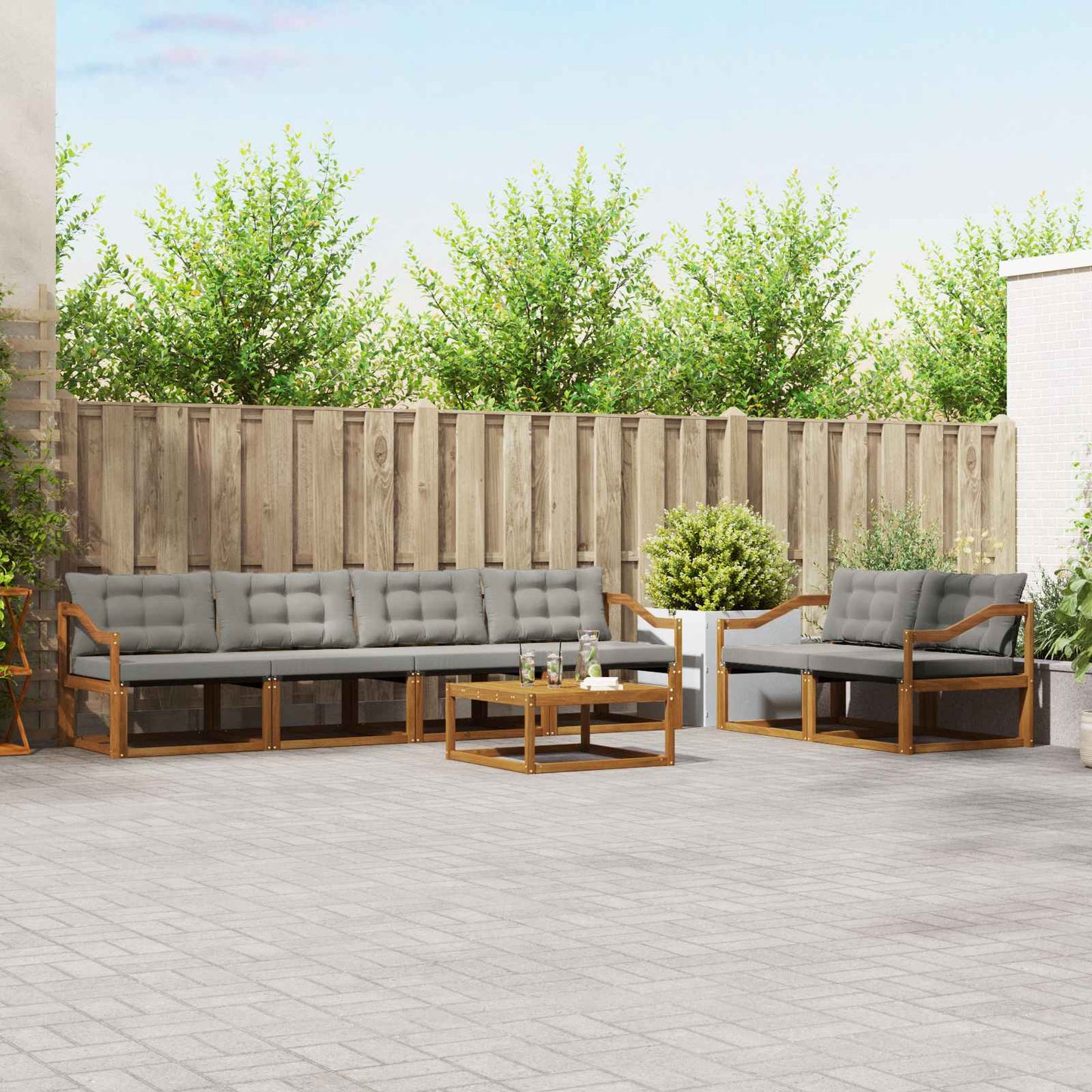 Buiten bankenset met kussen 7 pcs Natuurlijk en Lichtgrijs is nu te koop bij PeponiXL, paradijselijk wonen!
