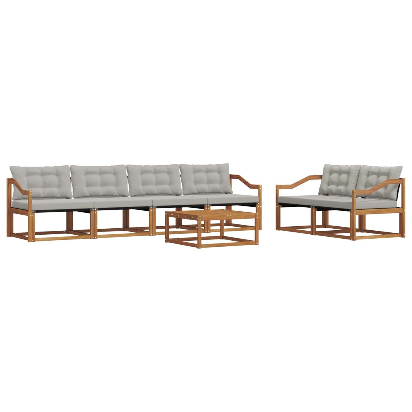 Buiten bankenset met kussen 7 pcs Natuurlijk en Lichtgrijs is nu te koop bij PeponiXL, paradijselijk wonen!
