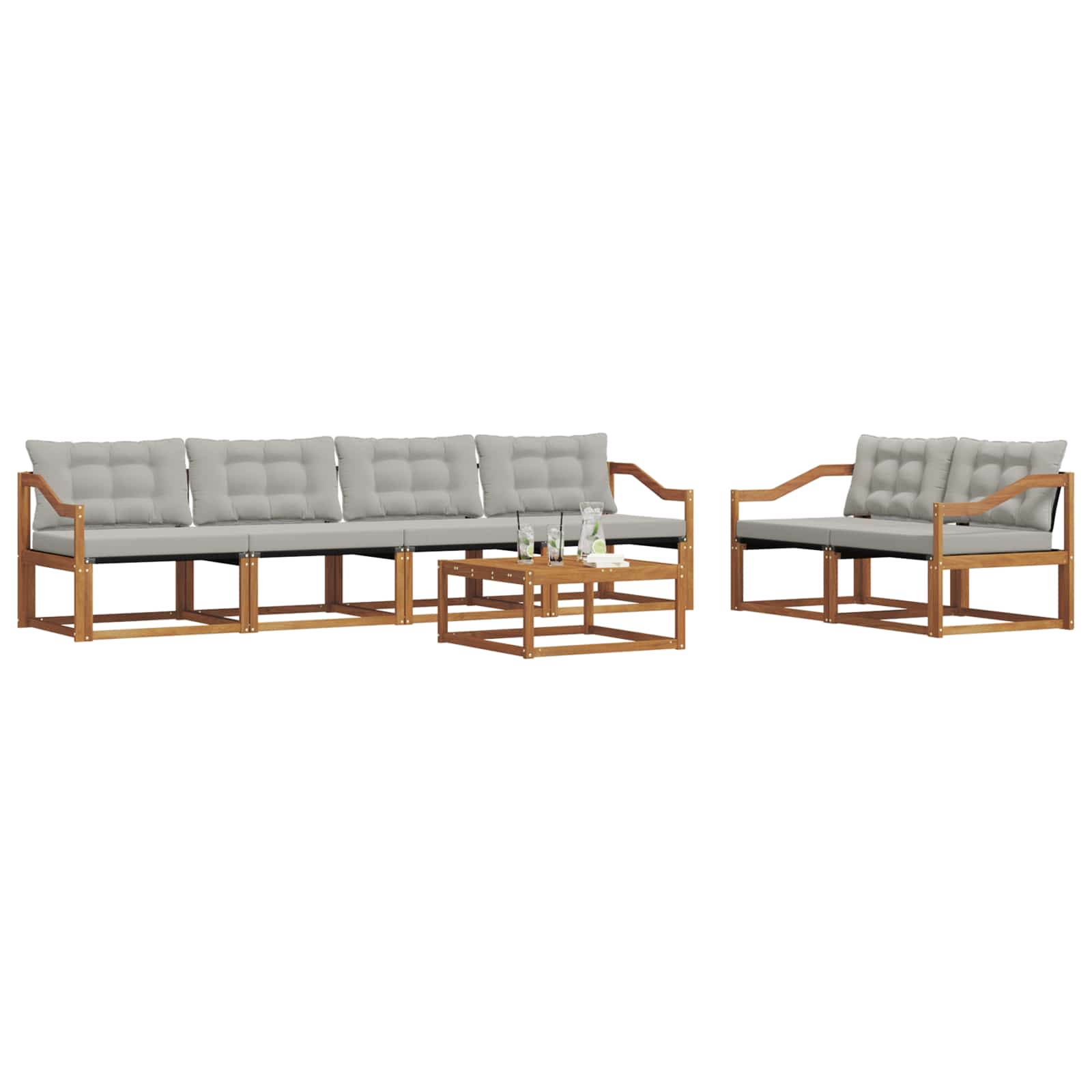 Buiten bankenset met kussen 7 pcs Natuurlijk en Lichtgrijs is nu te koop bij PeponiXL, paradijselijk wonen!