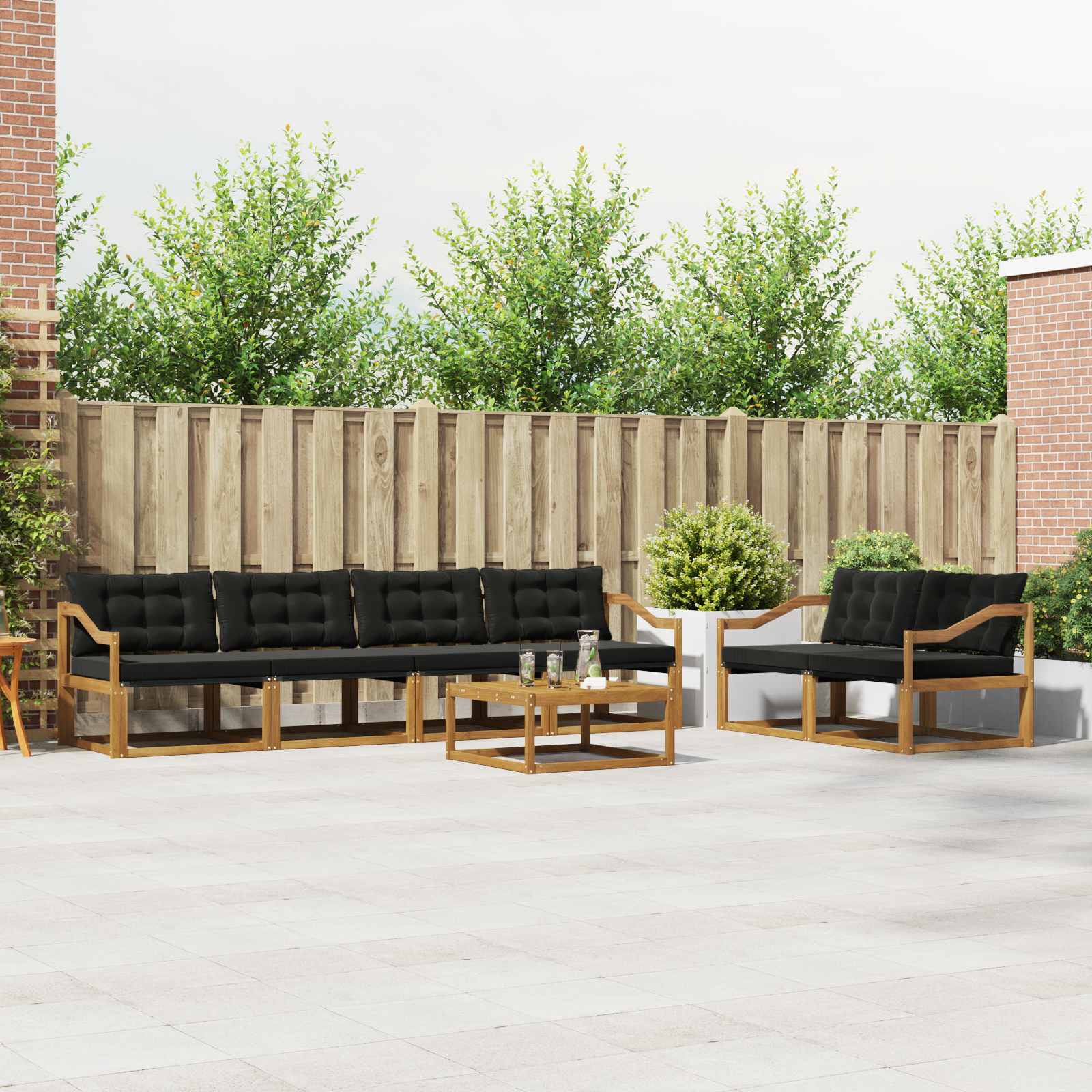 Buiten bankenset met kussen 7 pcs Natuurlijk en Zwart is nu te koop bij PeponiXL, paradijselijk wonen!
