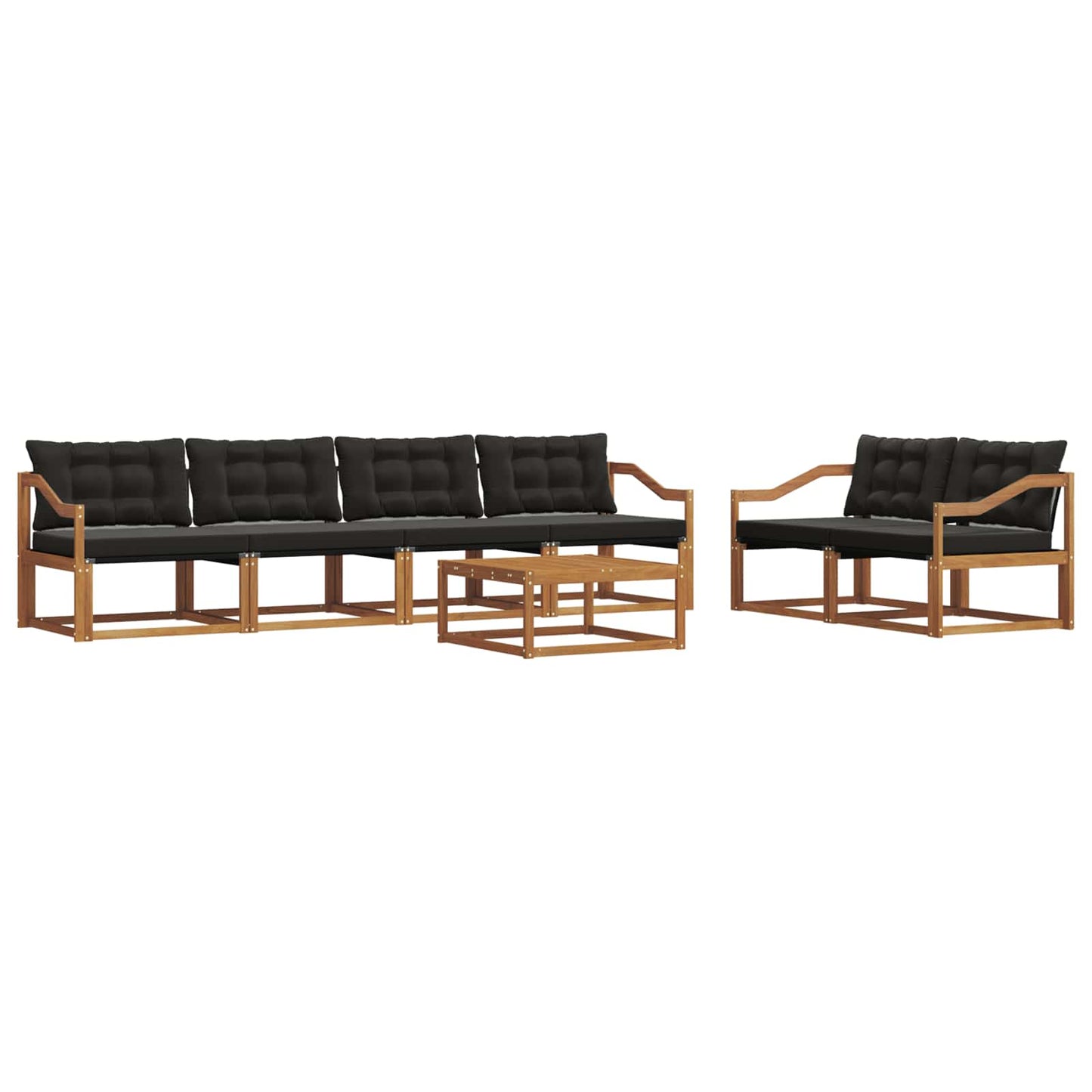 Buiten bankenset met kussen 7 pcs Natuurlijk en Zwart is nu te koop bij PeponiXL, paradijselijk wonen!