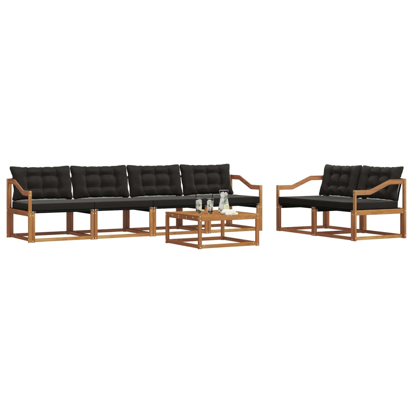 Buiten bankenset met kussen 7 pcs Natuurlijk en Zwart is nu te koop bij PeponiXL, paradijselijk wonen!