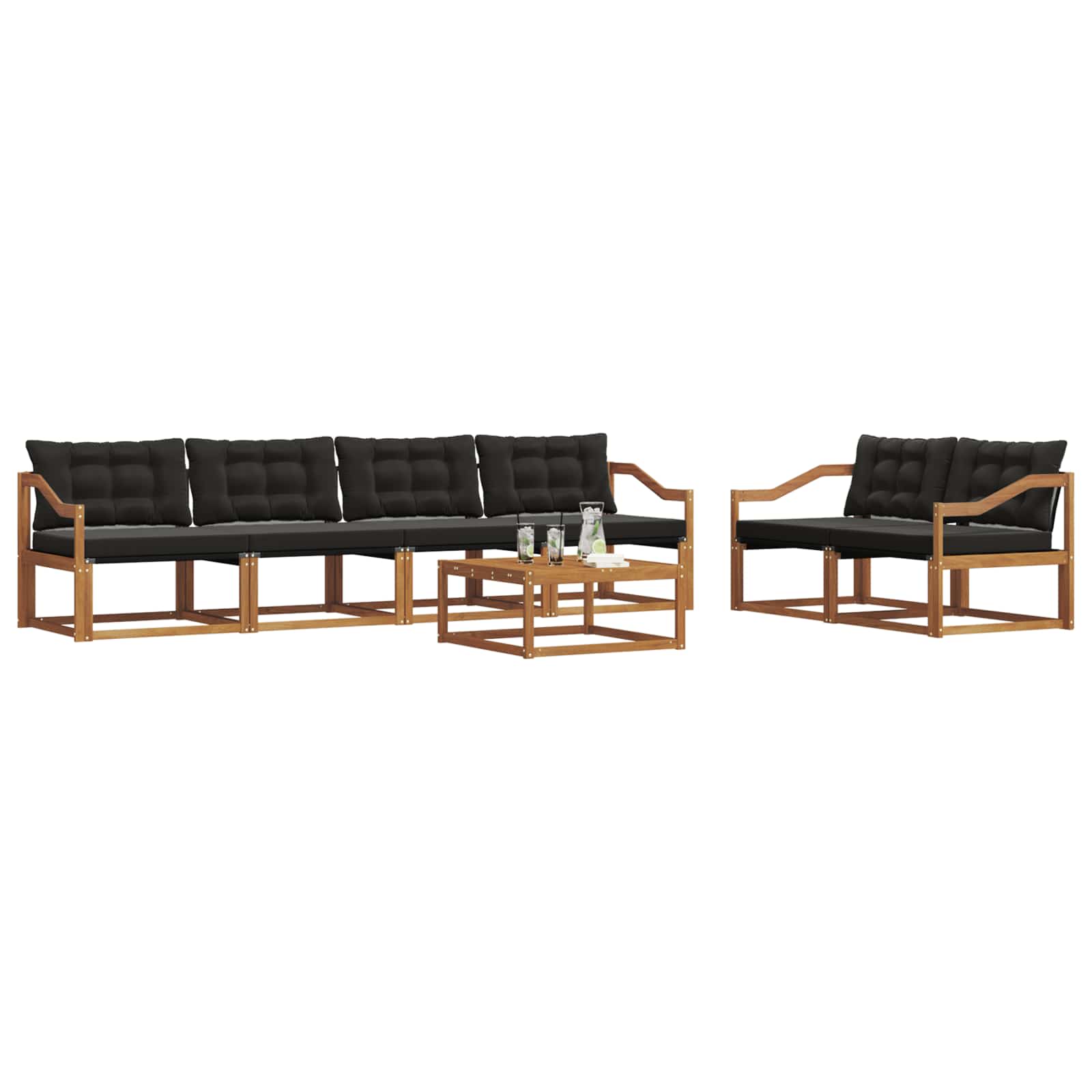 Buiten bankenset met kussen 7 pcs Natuurlijk en Zwart is nu te koop bij PeponiXL, paradijselijk wonen!