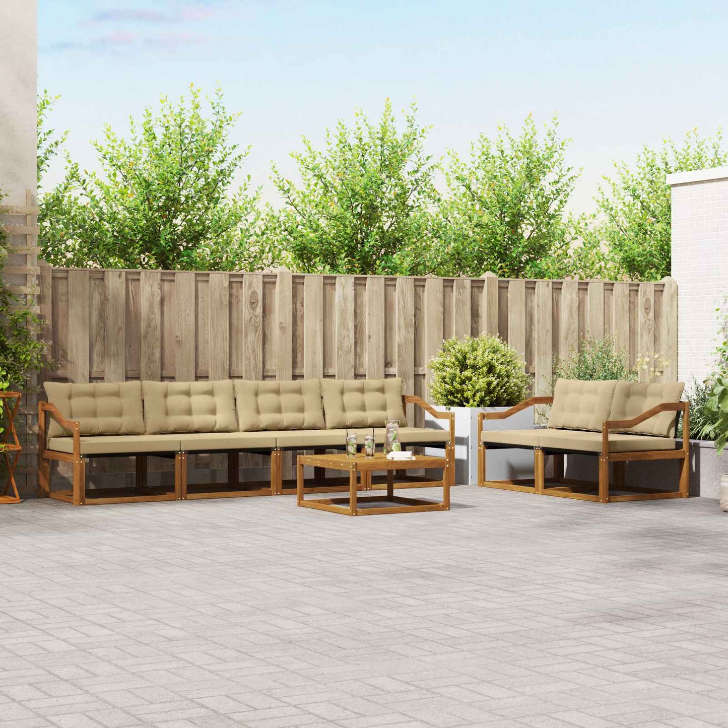 Buiten bankenset met kussen 7 pcs Natuurlijk en Beige is nu te koop bij PeponiXL, paradijselijk wonen!