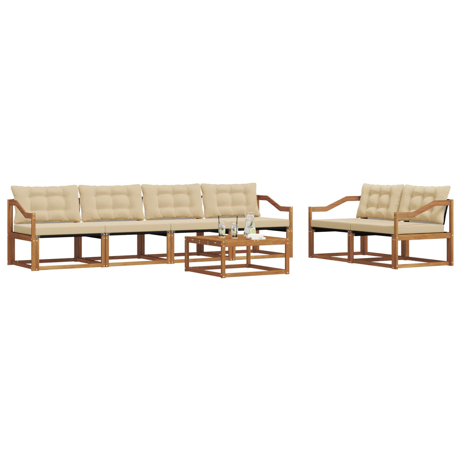 Buiten bankenset met kussen 7 pcs Natuurlijk en Beige is nu te koop bij PeponiXL, paradijselijk wonen!