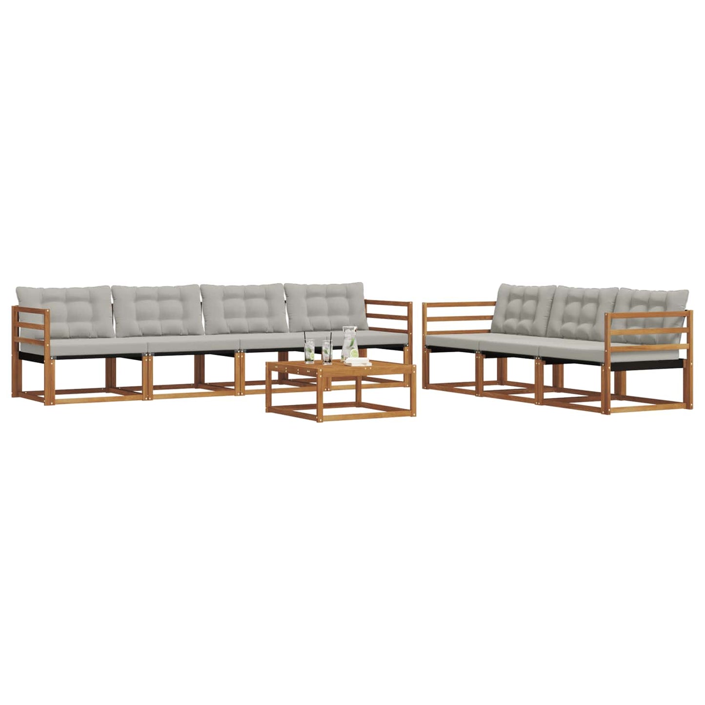 Buiten bankenset met kussen 8 pcs Natuurlijk en Lichtgrijs is nu te koop bij PeponiXL, paradijselijk wonen!