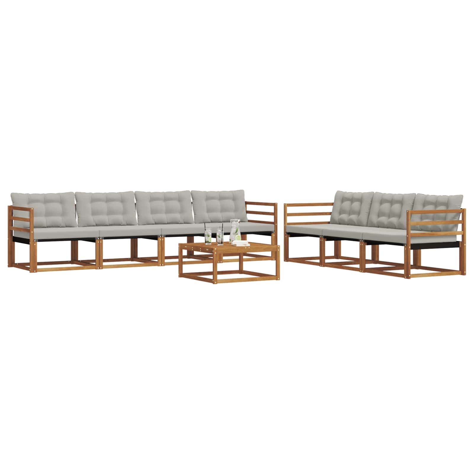 Buiten bankenset met kussen 8 pcs Natuurlijk en Lichtgrijs is nu te koop bij PeponiXL, paradijselijk wonen!