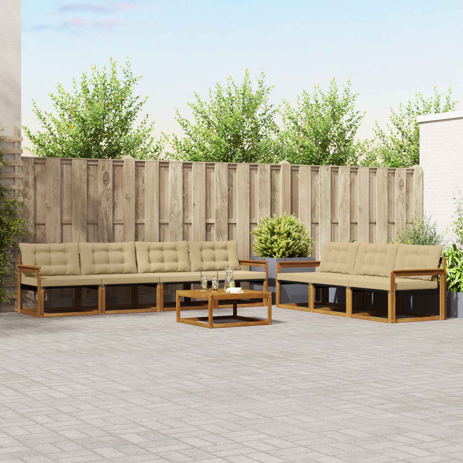 Buiten bankenset met kussen 8 pcs Natuurlijk en Beige is nu te koop bij PeponiXL, paradijselijk wonen!