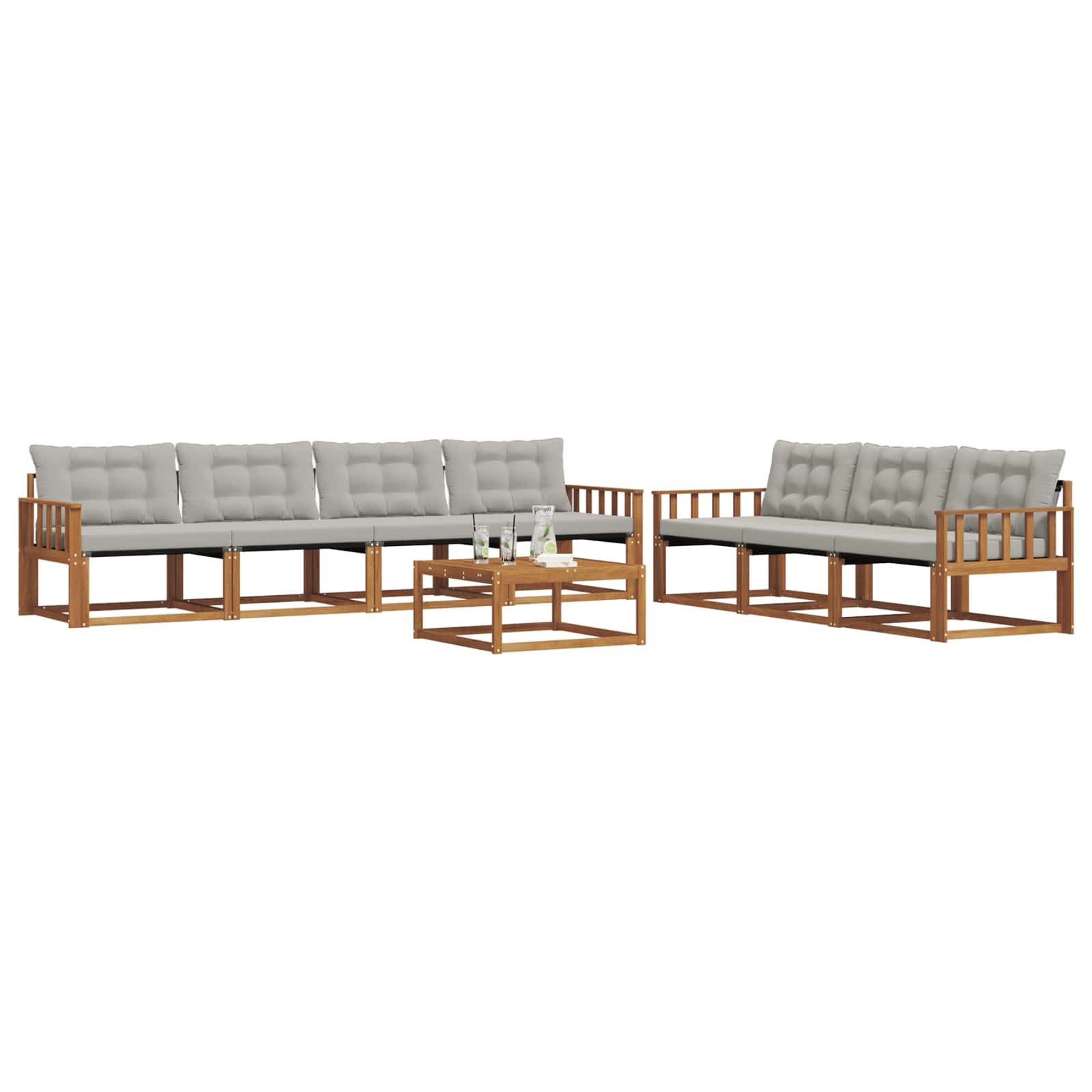 Buiten bankenset met kussen 8 pcs Natuurlijk en Lichtgrijs is nu te koop bij PeponiXL, paradijselijk wonen!