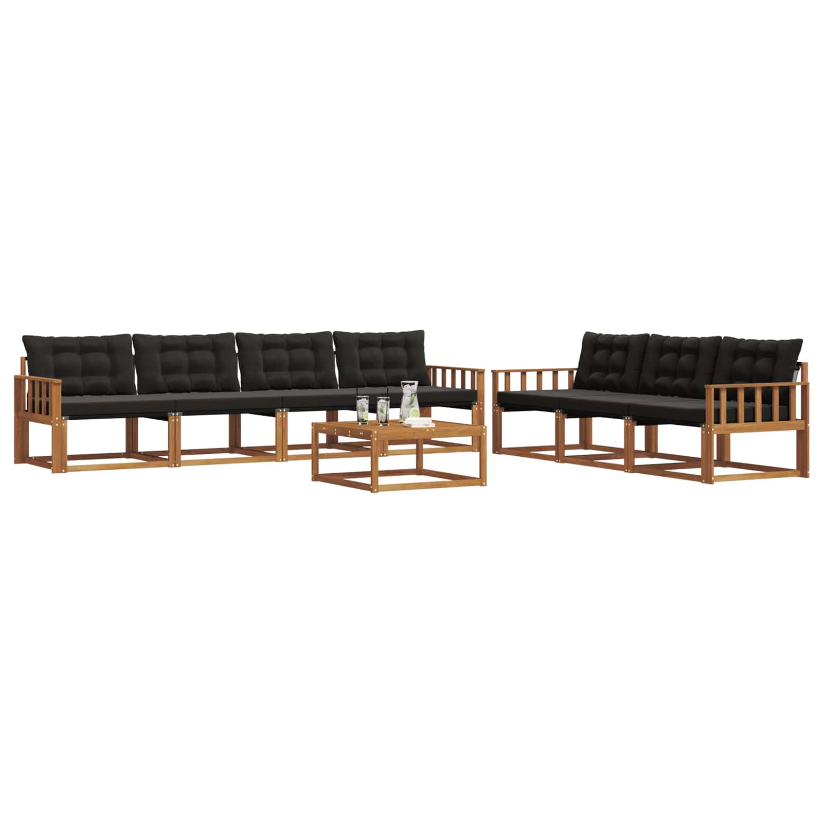 Buiten bankenset met kussen 8 pcs Natuurlijk en Zwart is nu te koop bij PeponiXL, paradijselijk wonen!