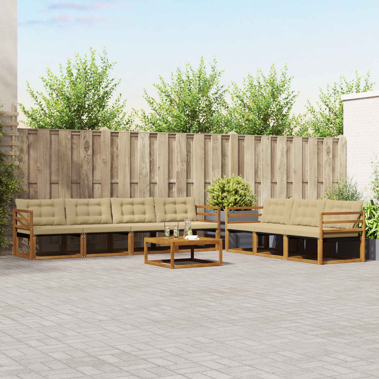 Buiten bankenset met kussen 8 pcs Natuurlijk en Beige is nu te koop bij PeponiXL, paradijselijk wonen!