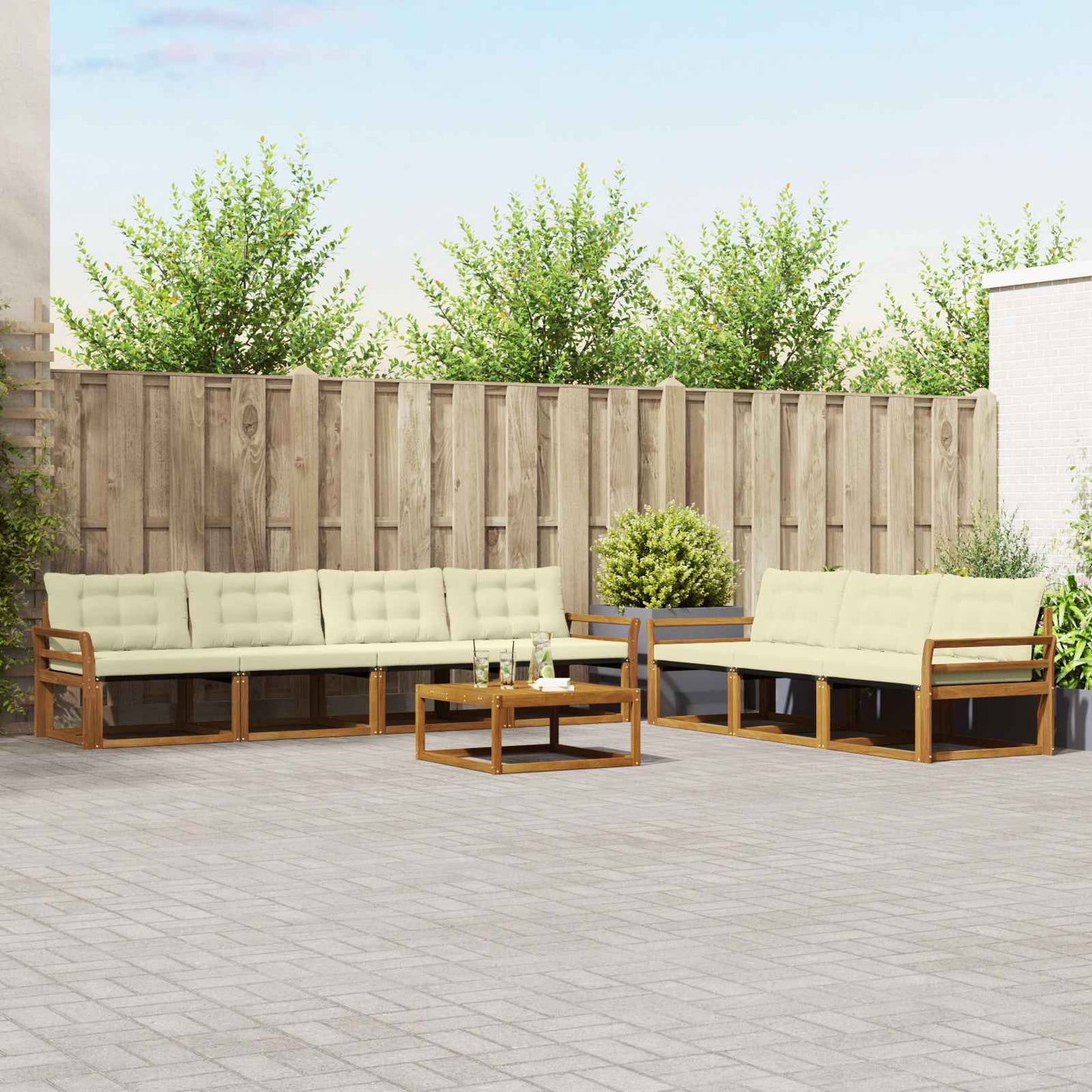 Buiten bankenset met kussen 8 pcs Natuurlijk en Crème is nu te koop bij PeponiXL, paradijselijk wonen!