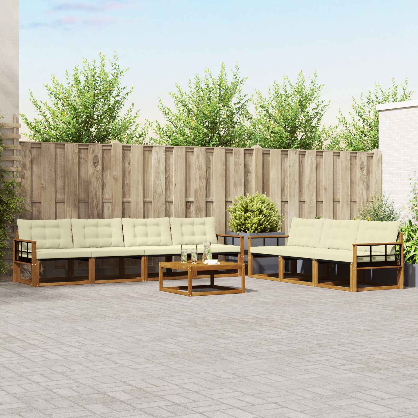 Buiten bankenset met kussen 8 pcs Natuurlijk en Crème is nu te koop bij PeponiXL, paradijselijk wonen!