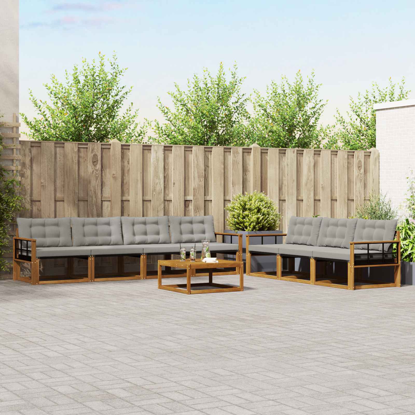Buiten bankenset met kussen 8 pcs Natuurlijk en Lichtgrijs is nu te koop bij PeponiXL, paradijselijk wonen!