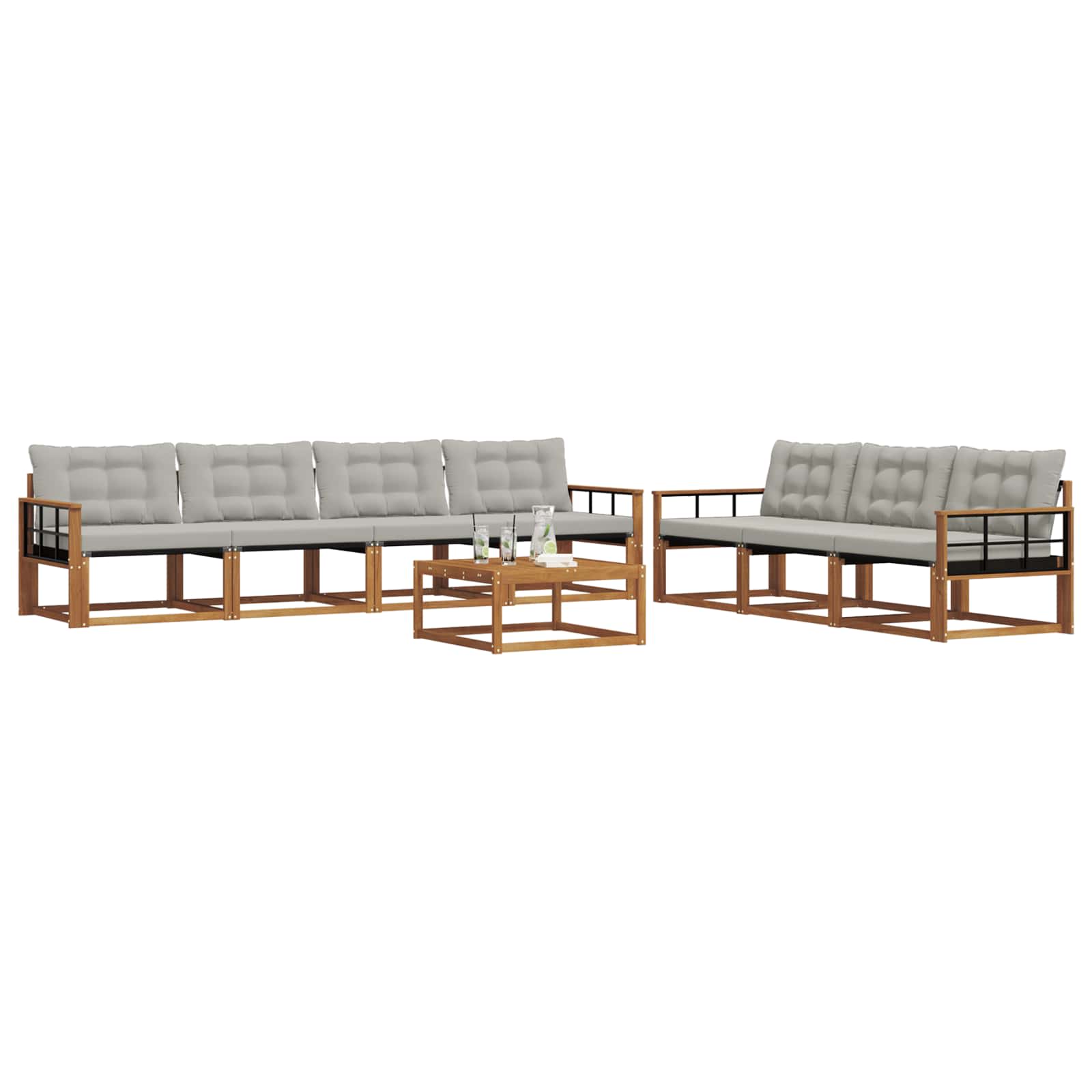 Buiten bankenset met kussen 8 pcs Natuurlijk en Lichtgrijs is nu te koop bij PeponiXL, paradijselijk wonen!