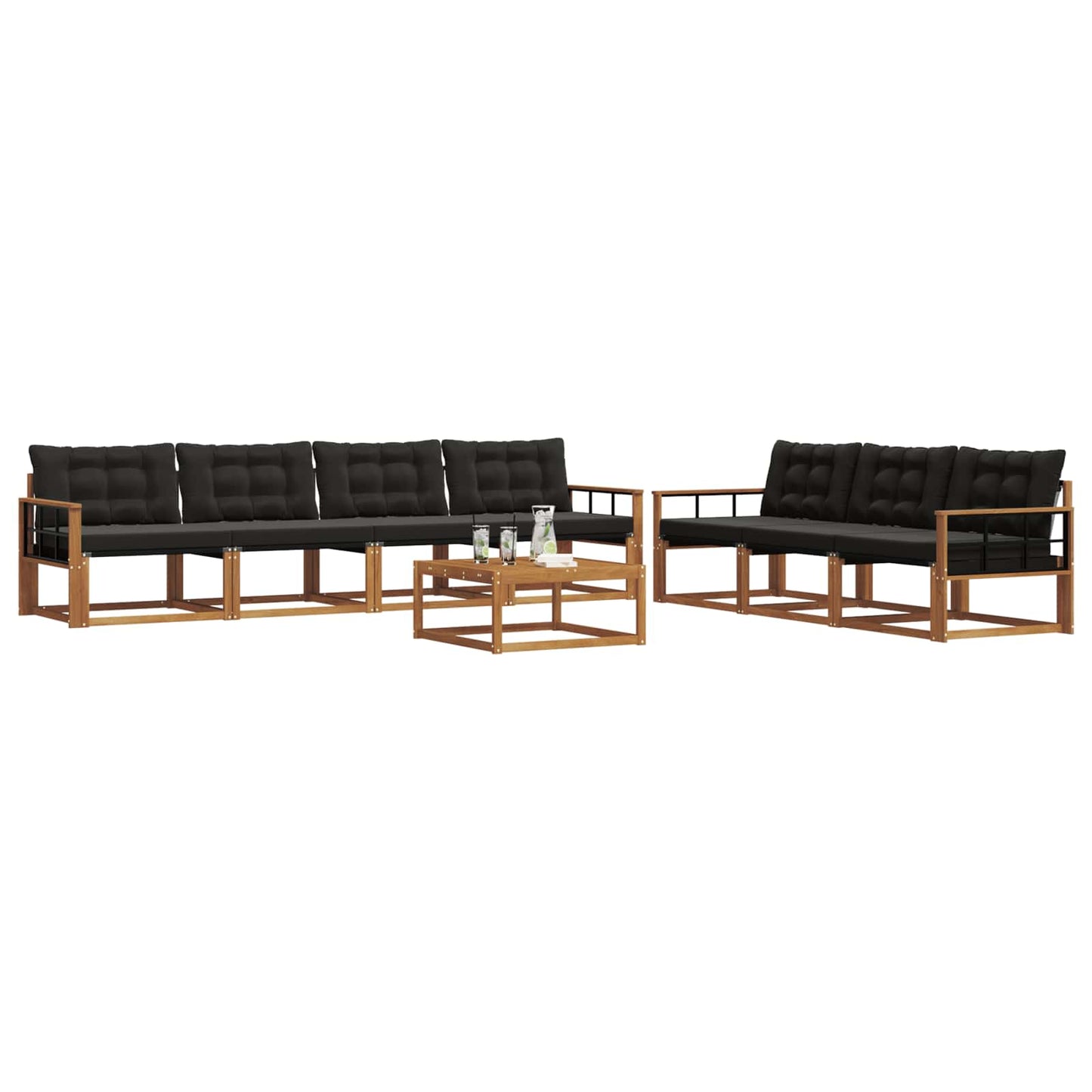 Buiten bankenset met kussen 8 pcs Natuurlijk en Zwart is nu te koop bij PeponiXL, paradijselijk wonen!