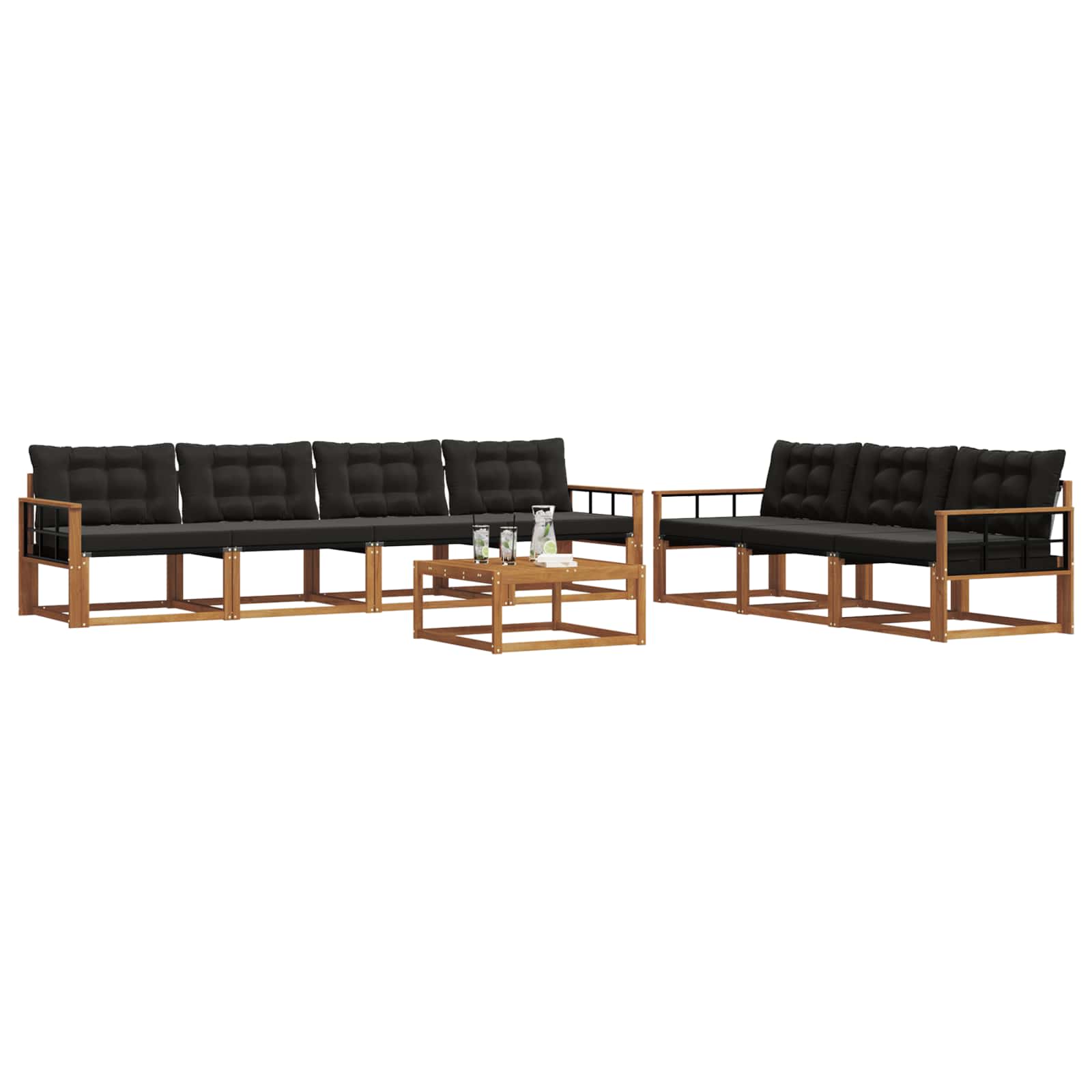 Buiten bankenset met kussen 8 pcs Natuurlijk en Zwart is nu te koop bij PeponiXL, paradijselijk wonen!
