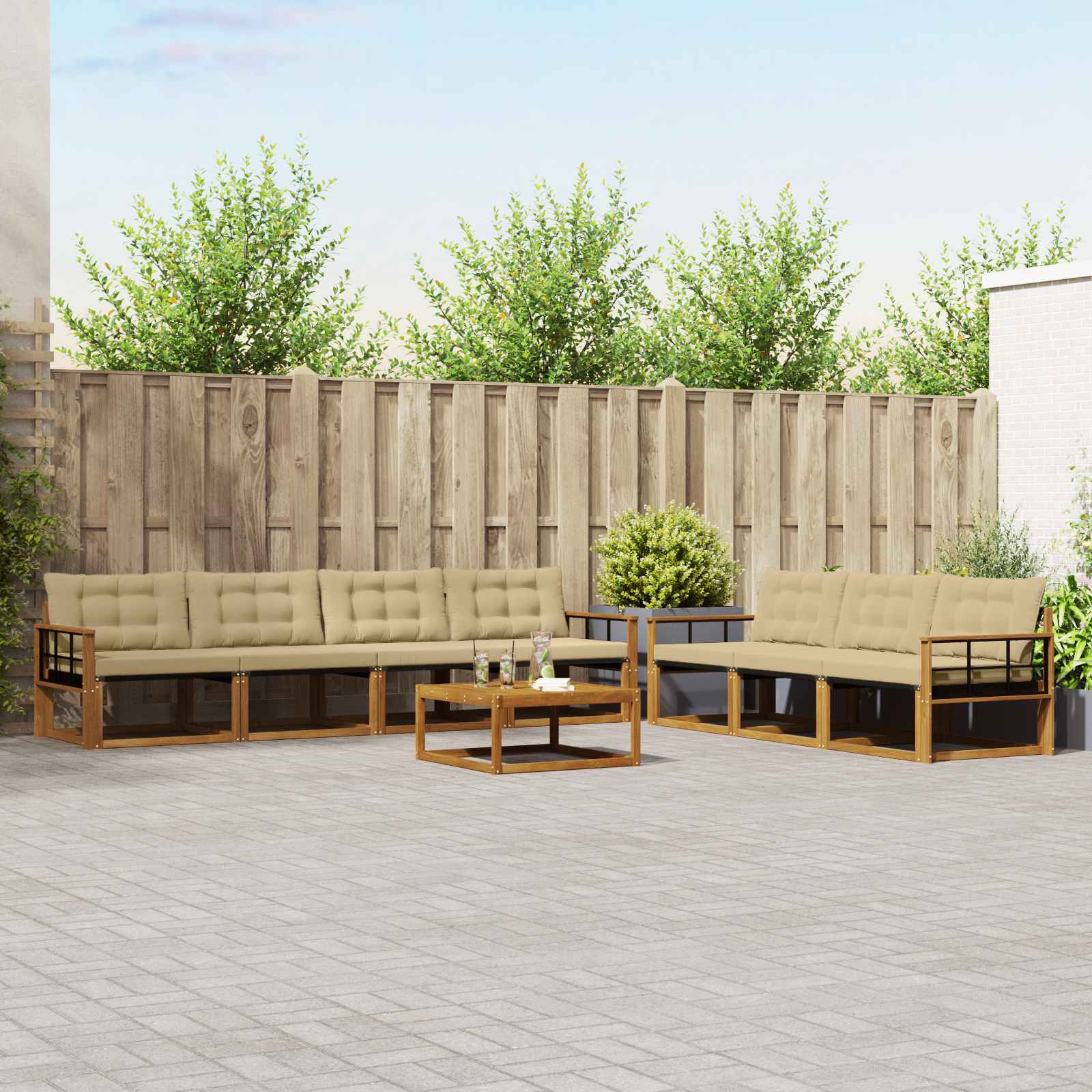 Buiten bankenset met kussen 8 pcs Natuurlijk en Beige is nu te koop bij PeponiXL, paradijselijk wonen!