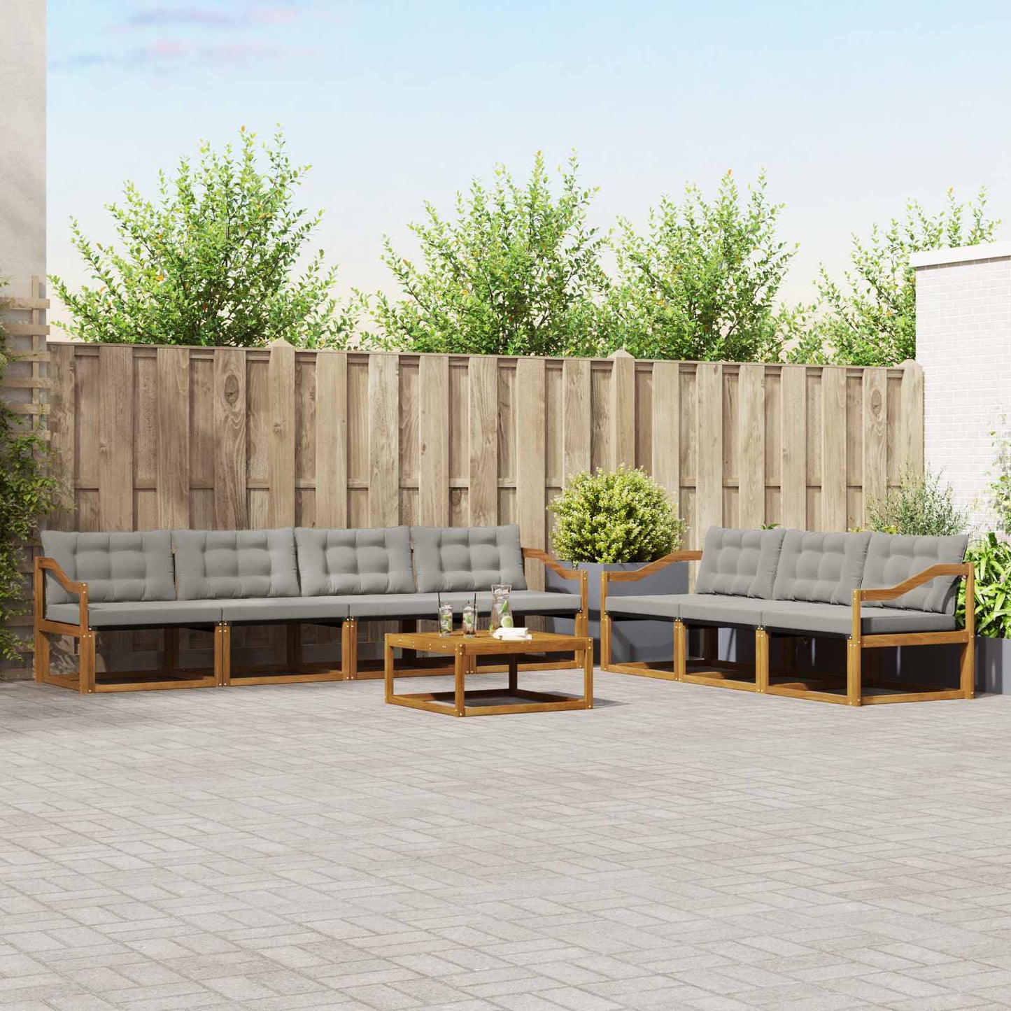Buiten bankenset met kussen 8 pcs Natuurlijk en Lichtgrijs is nu te koop bij PeponiXL, paradijselijk wonen!