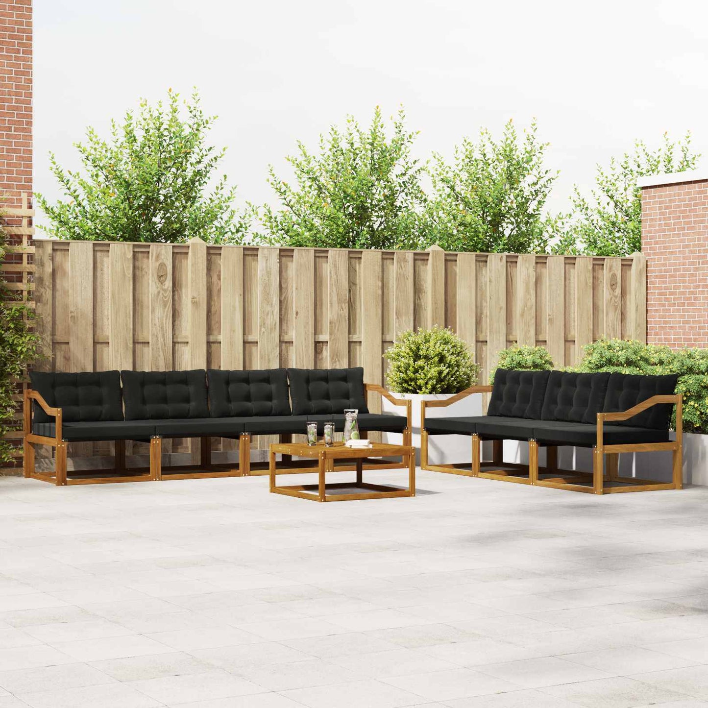 Buiten bankenset met kussen 8 pcs Natuurlijk en Zwart is nu te koop bij PeponiXL, paradijselijk wonen!