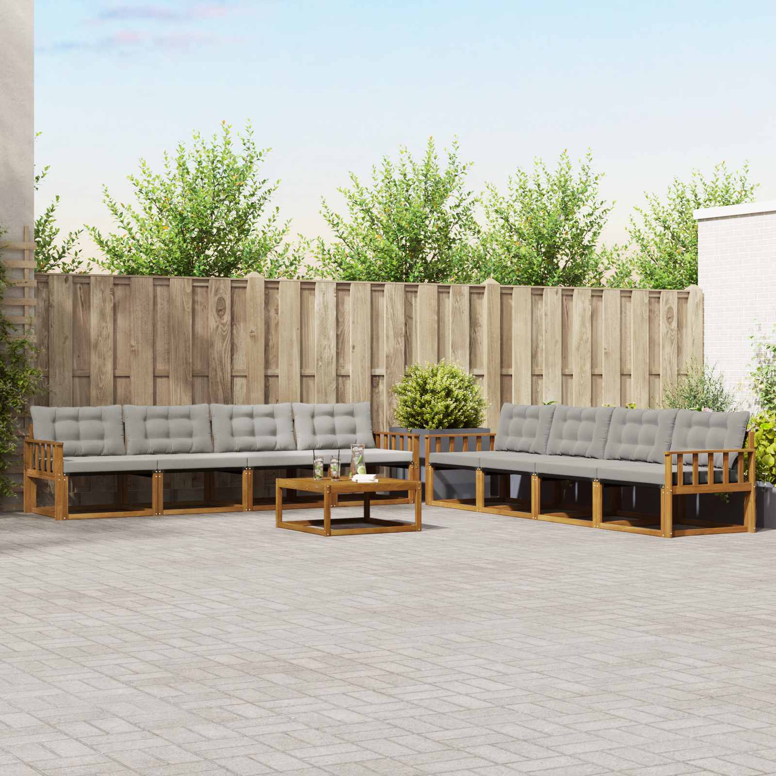 Buiten bankenset met kussen 9 pcs Natuurlijk en Lichtgrijs is nu te koop bij PeponiXL, paradijselijk wonen!