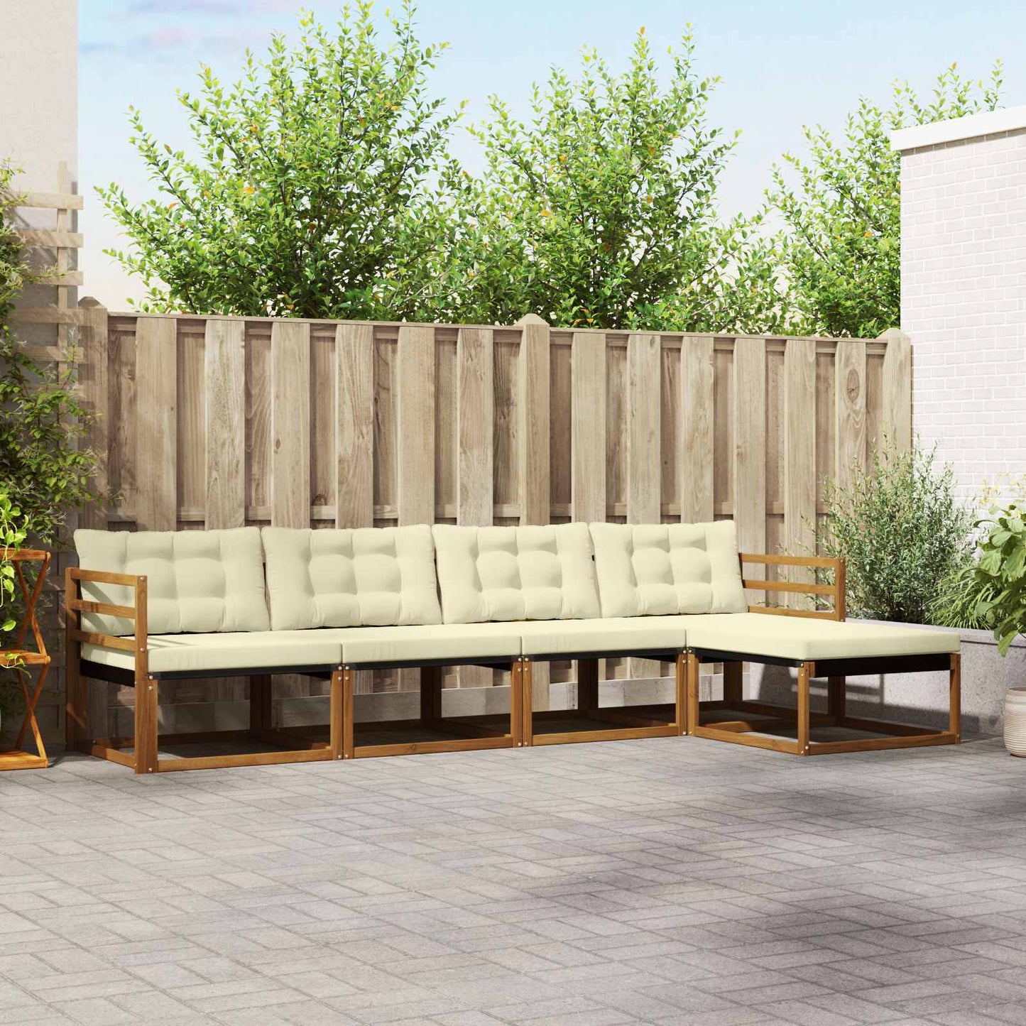 Buiten bankenset met kussen 5 pcs Natuurlijk en Crème is nu te koop bij PeponiXL, paradijselijk wonen!