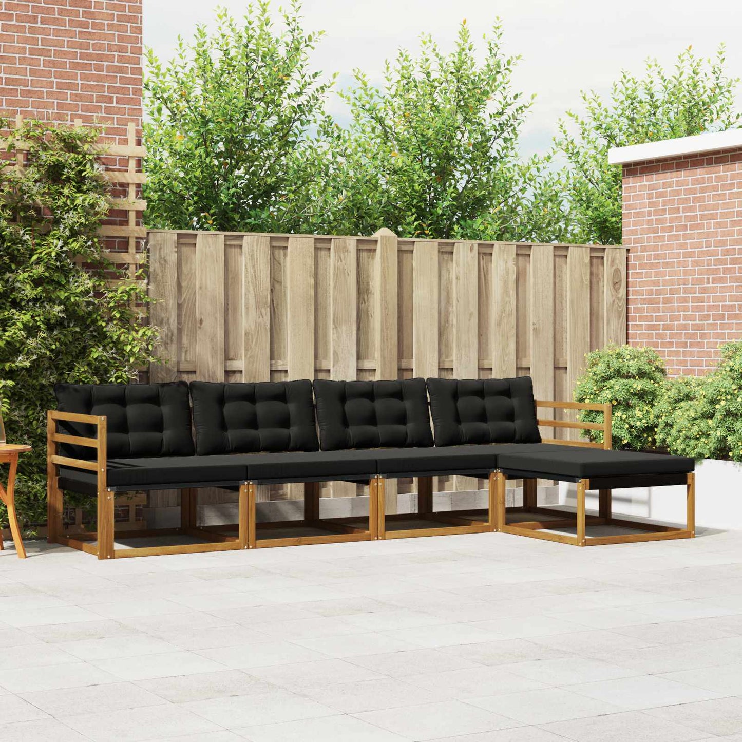 Buiten bankenset met kussen 5 pcs Natuurlijk en Zwart is nu te koop bij PeponiXL, paradijselijk wonen!