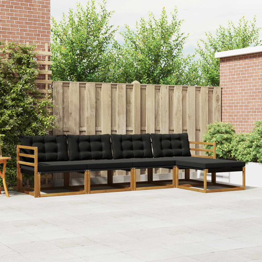 Buiten bankenset met kussen 5 pcs Natuurlijk en Zwart is nu te koop bij PeponiXL, paradijselijk wonen!