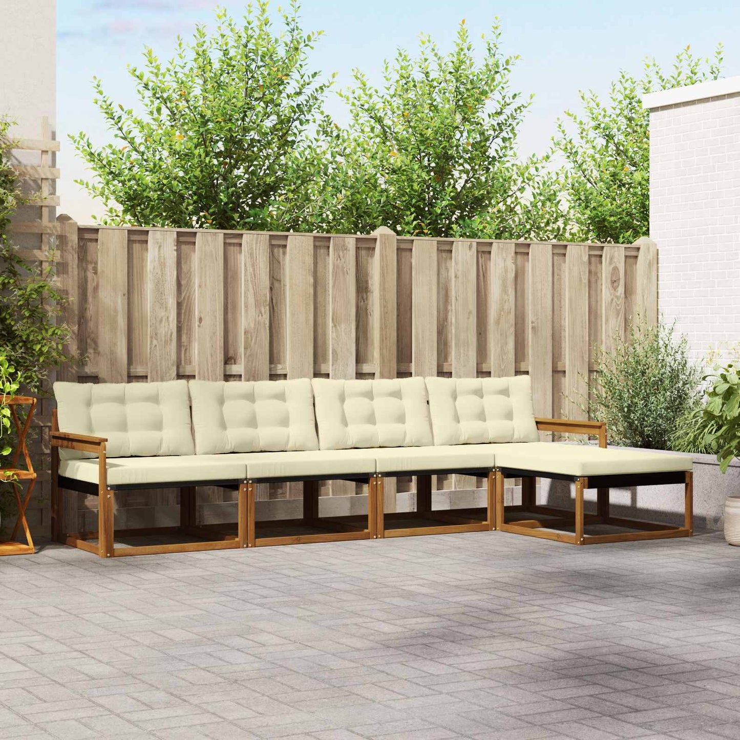 Buiten bankenset met kussen 5 pcs Natuurlijk en Crème is nu te koop bij PeponiXL, paradijselijk wonen!