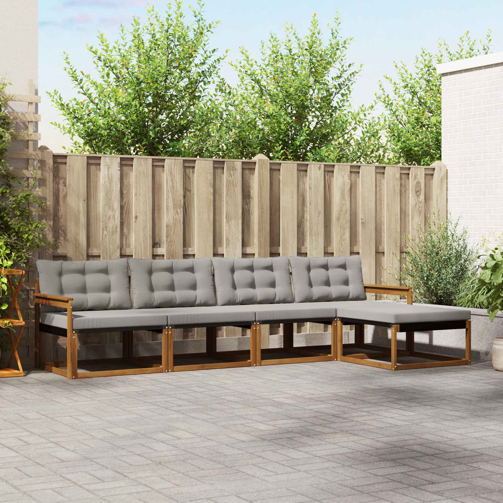 Buiten bankenset met kussen 5 pcs Natuurlijk en Lichtgrijs is nu te koop bij PeponiXL, paradijselijk wonen!