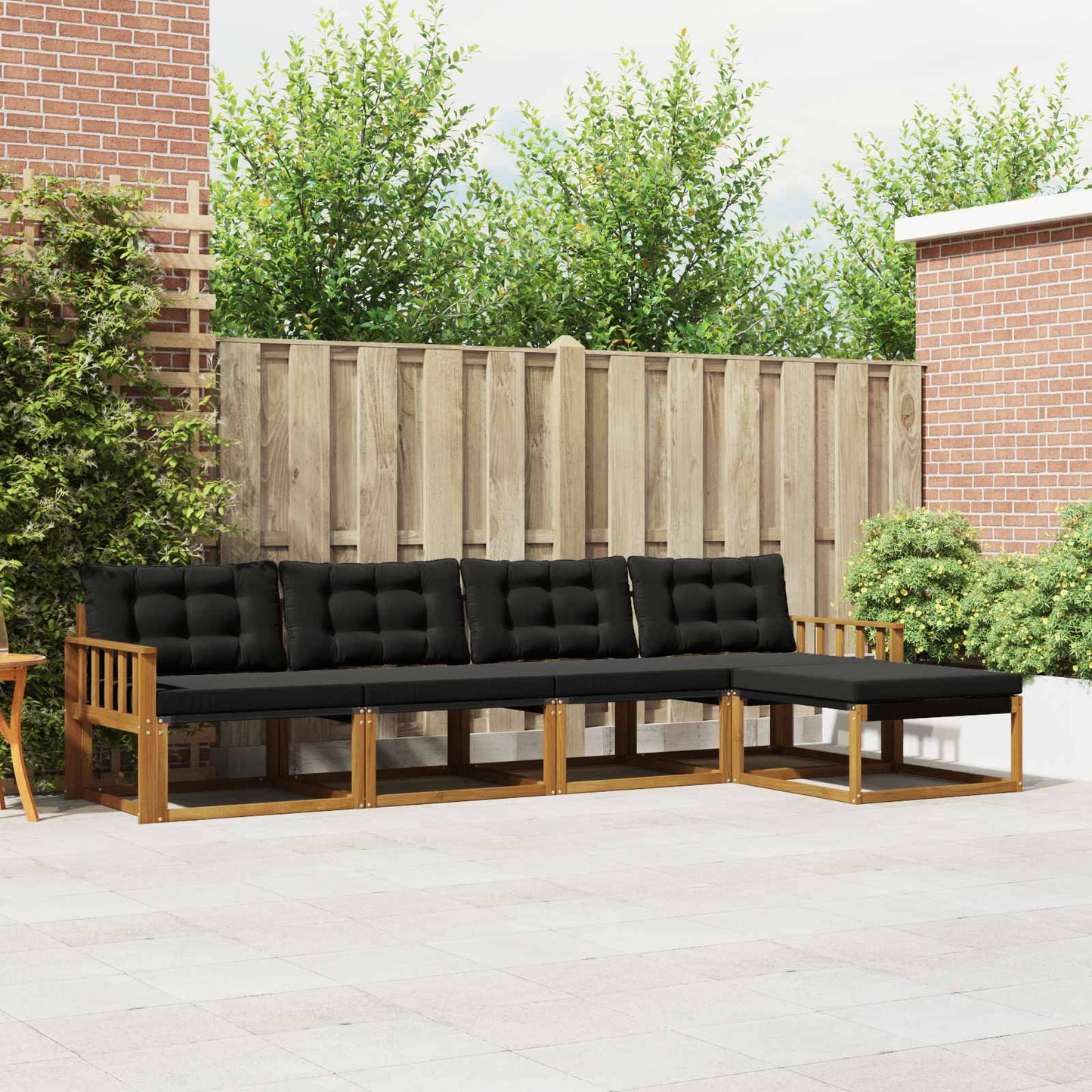 Buiten bankenset met kussen 5 pcs Natuurlijk en Zwart is nu te koop bij PeponiXL, paradijselijk wonen!