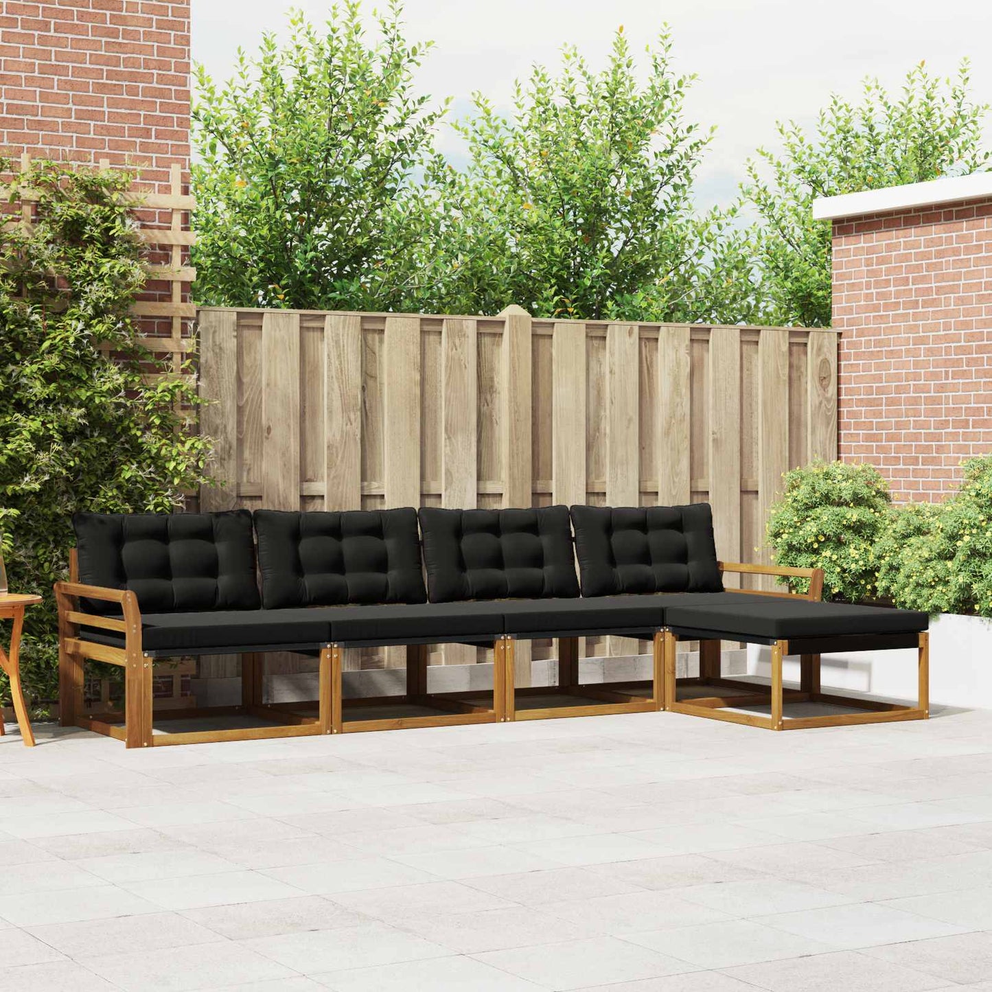 Buiten bankenset met kussen 5 pcs Natuurlijk en Zwart is nu te koop bij PeponiXL, paradijselijk wonen!