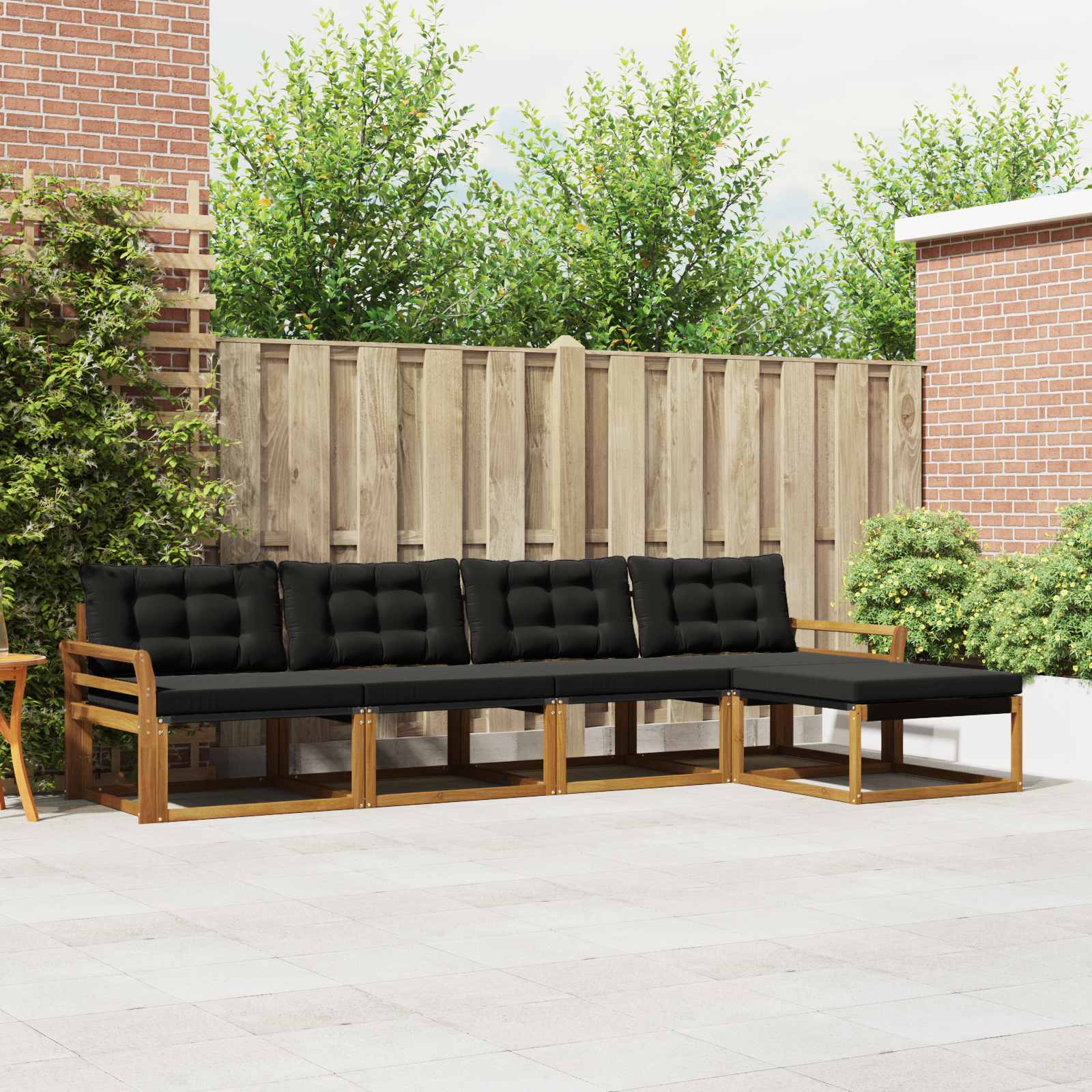 Buiten bankenset met kussen 5 pcs Natuurlijk en Zwart is nu te koop bij PeponiXL, paradijselijk wonen!